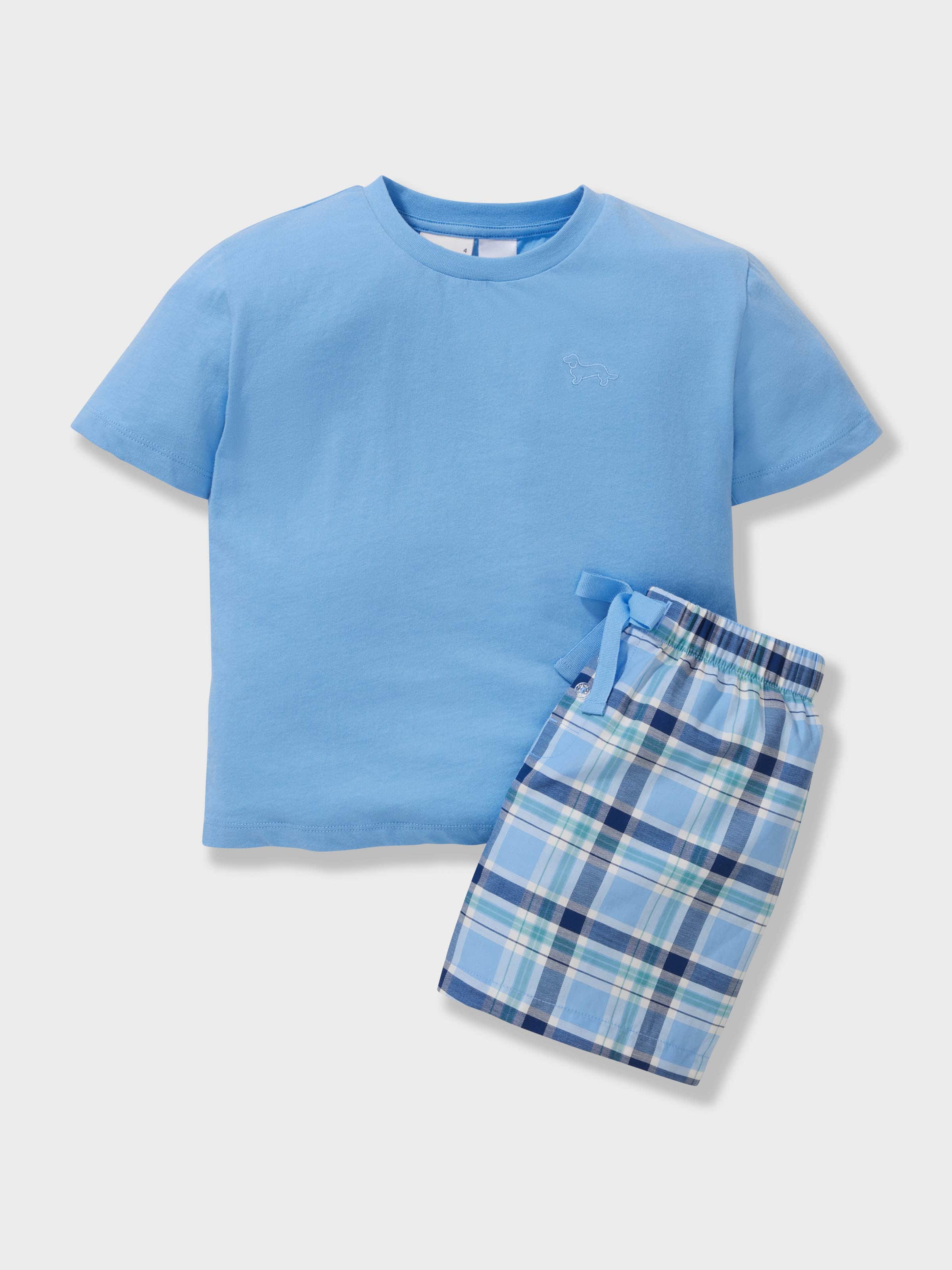 Boys 100% Cotton Blue Check Short Pj Set