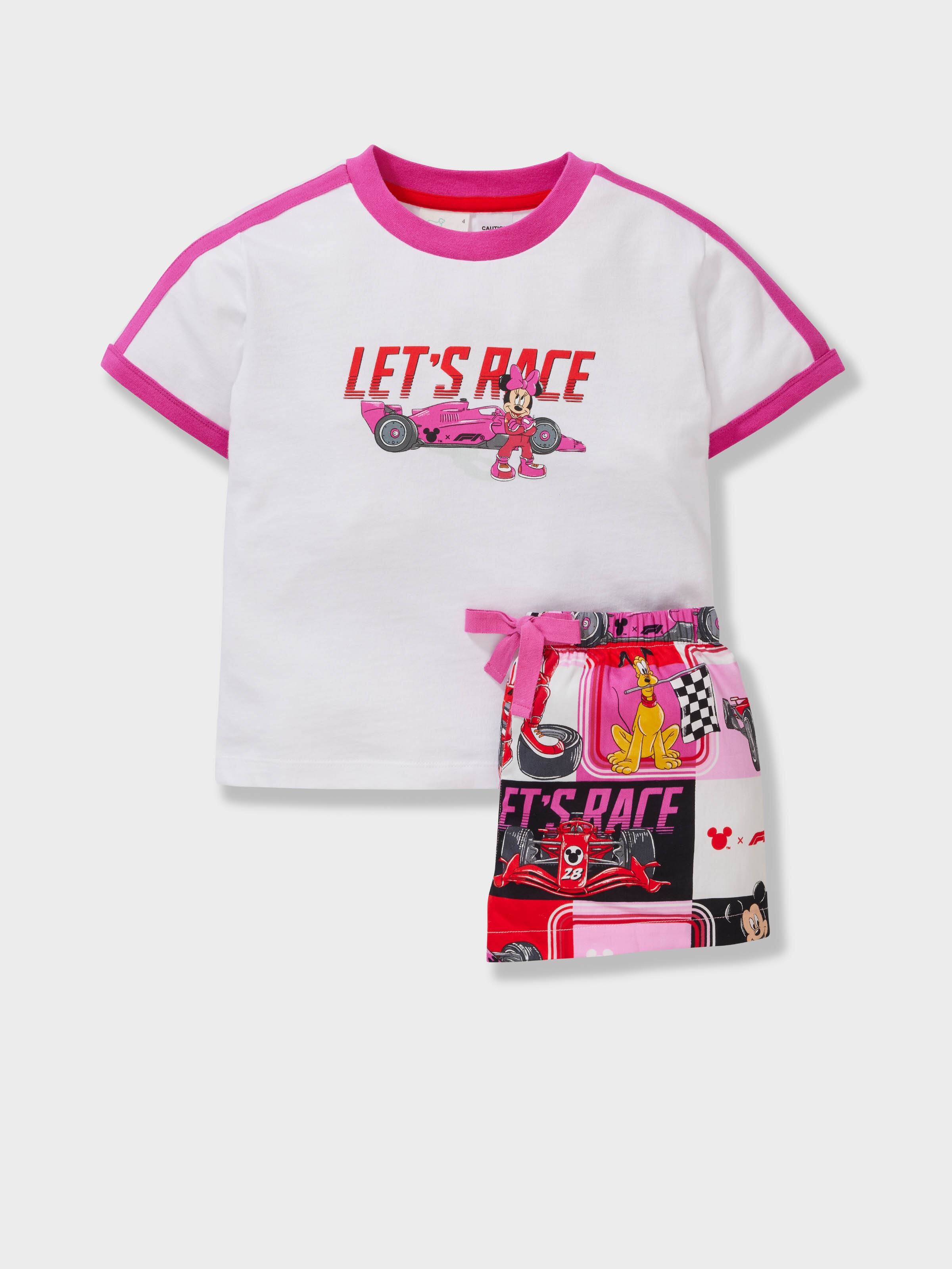 Jnr Girls F1 X Mickey Team Minnie 100% Cotton Short Pj Set