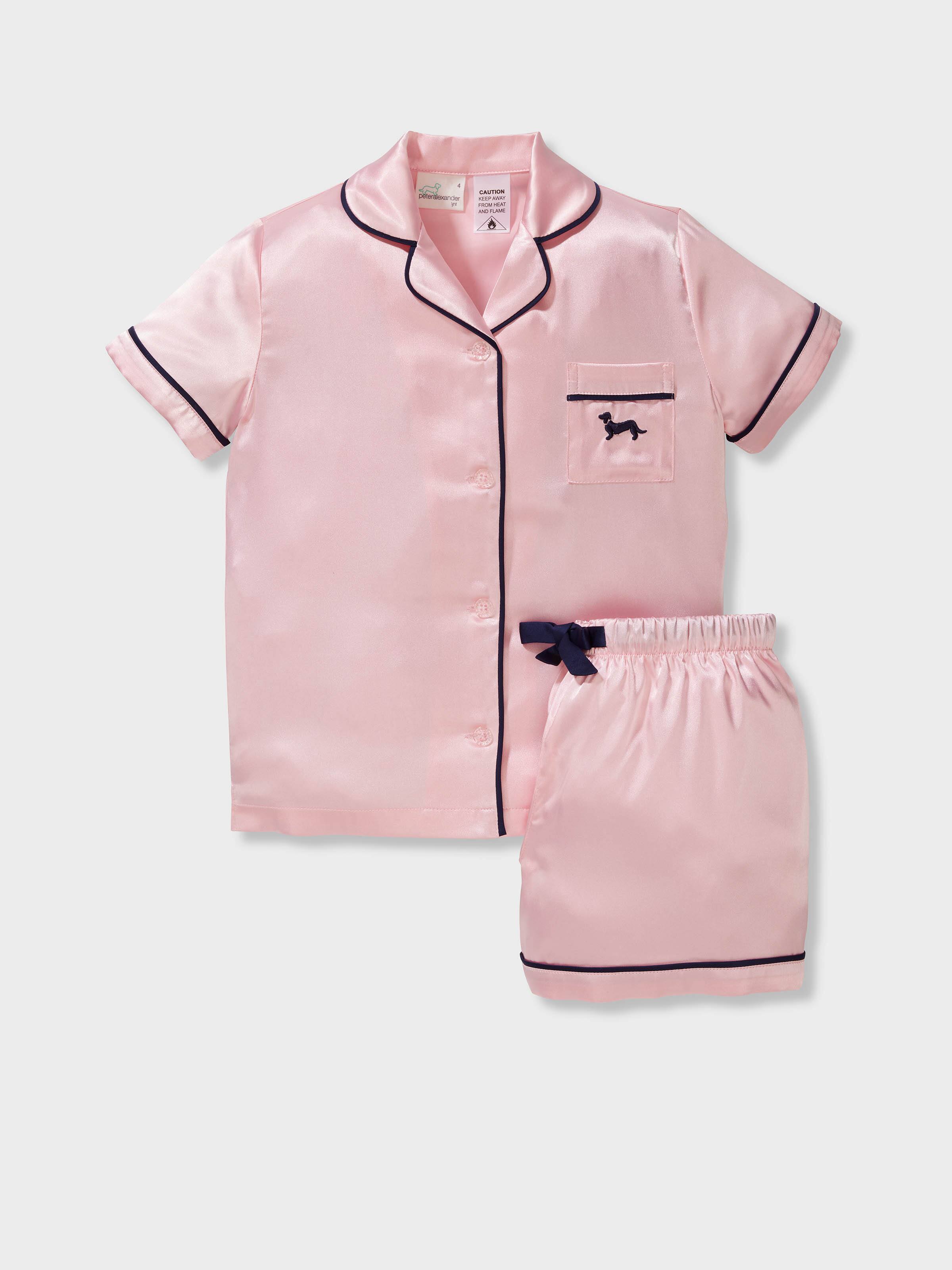 Jnr Girls Candy Pink Satin Classic Shortie Pj Set