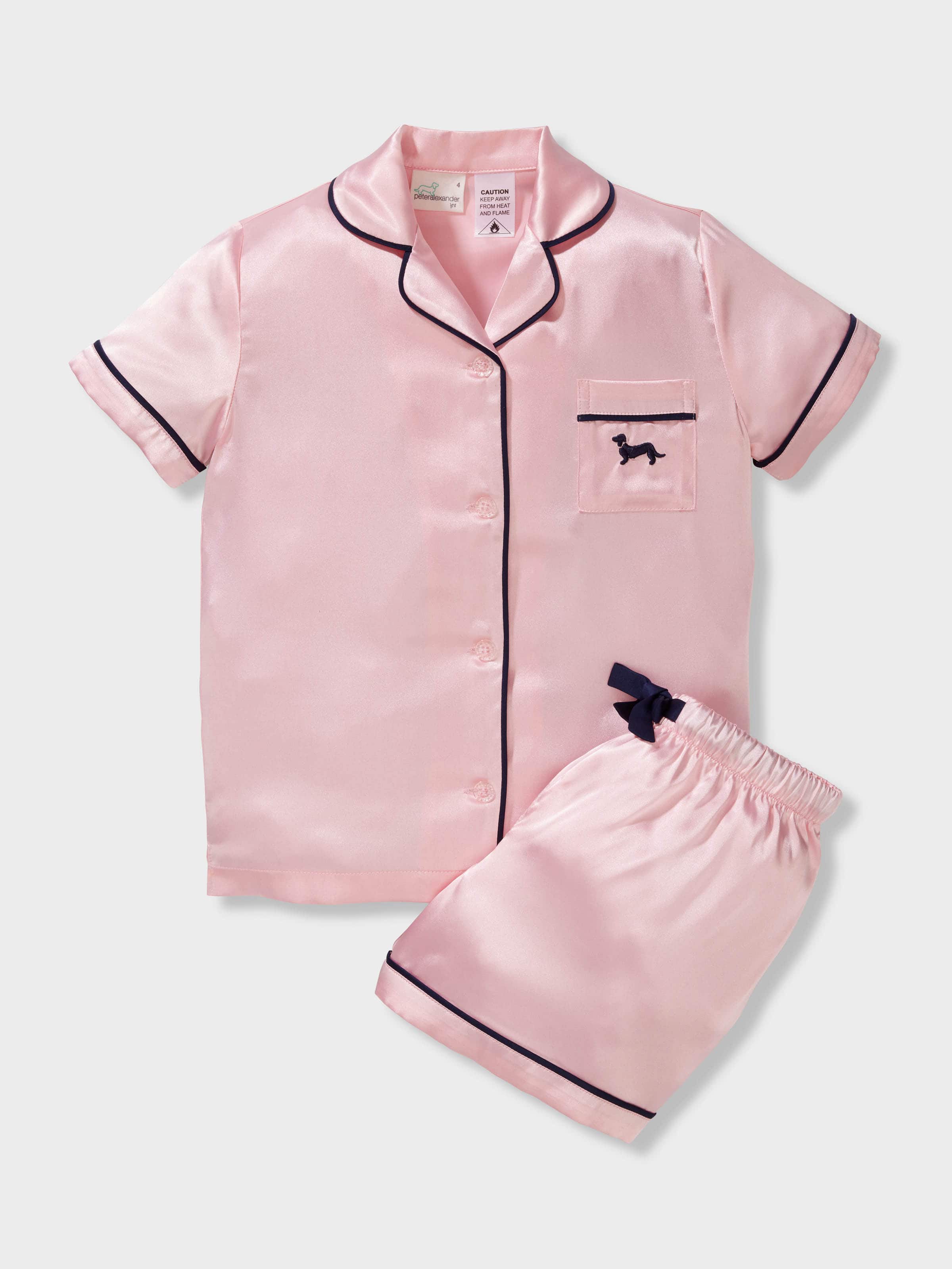 Girls Candy Pink Satin Classic Shortie Pj Set
