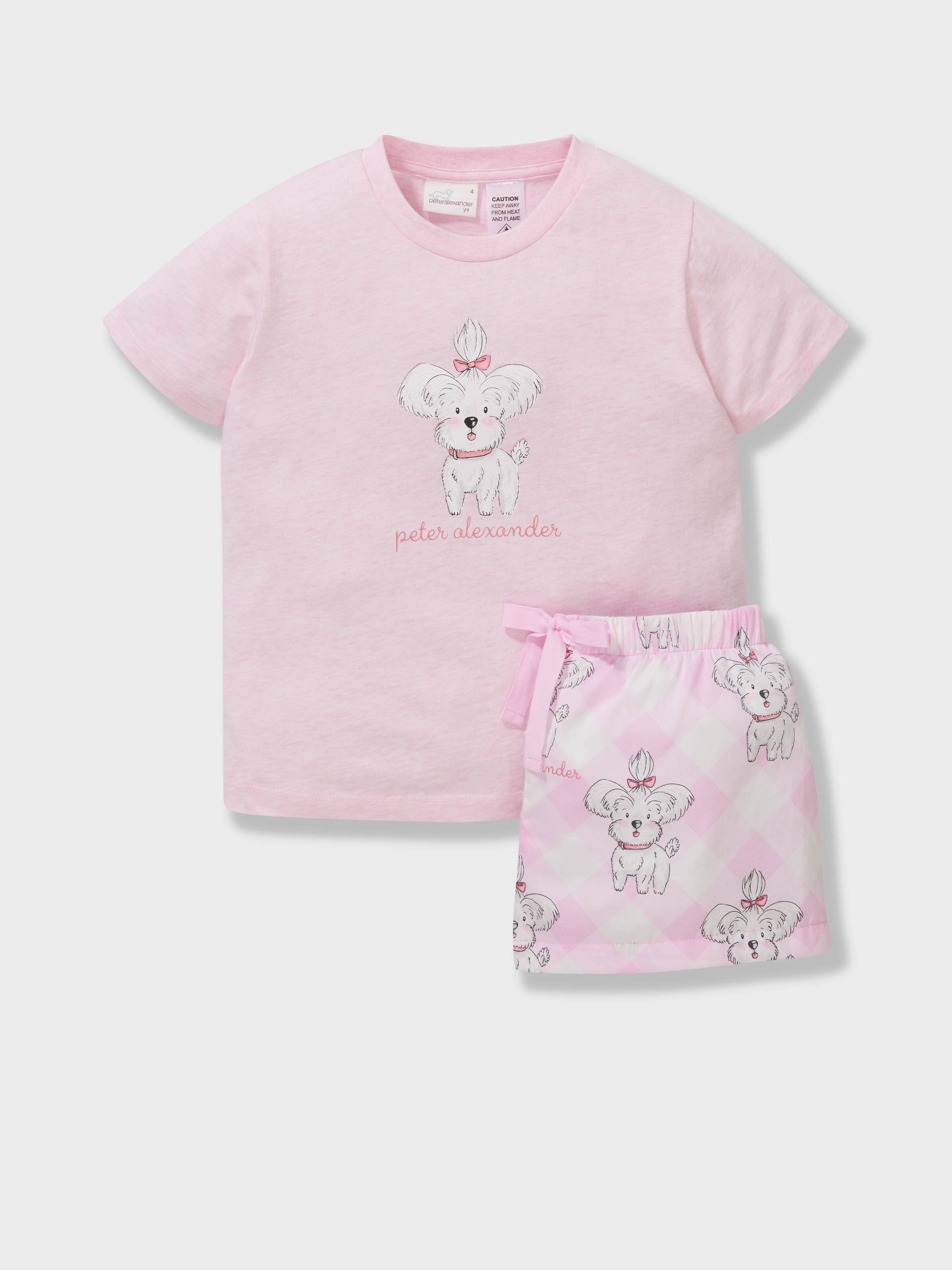 Jnr Girls Pink 100% Cotton Puppy Short Pj Set
