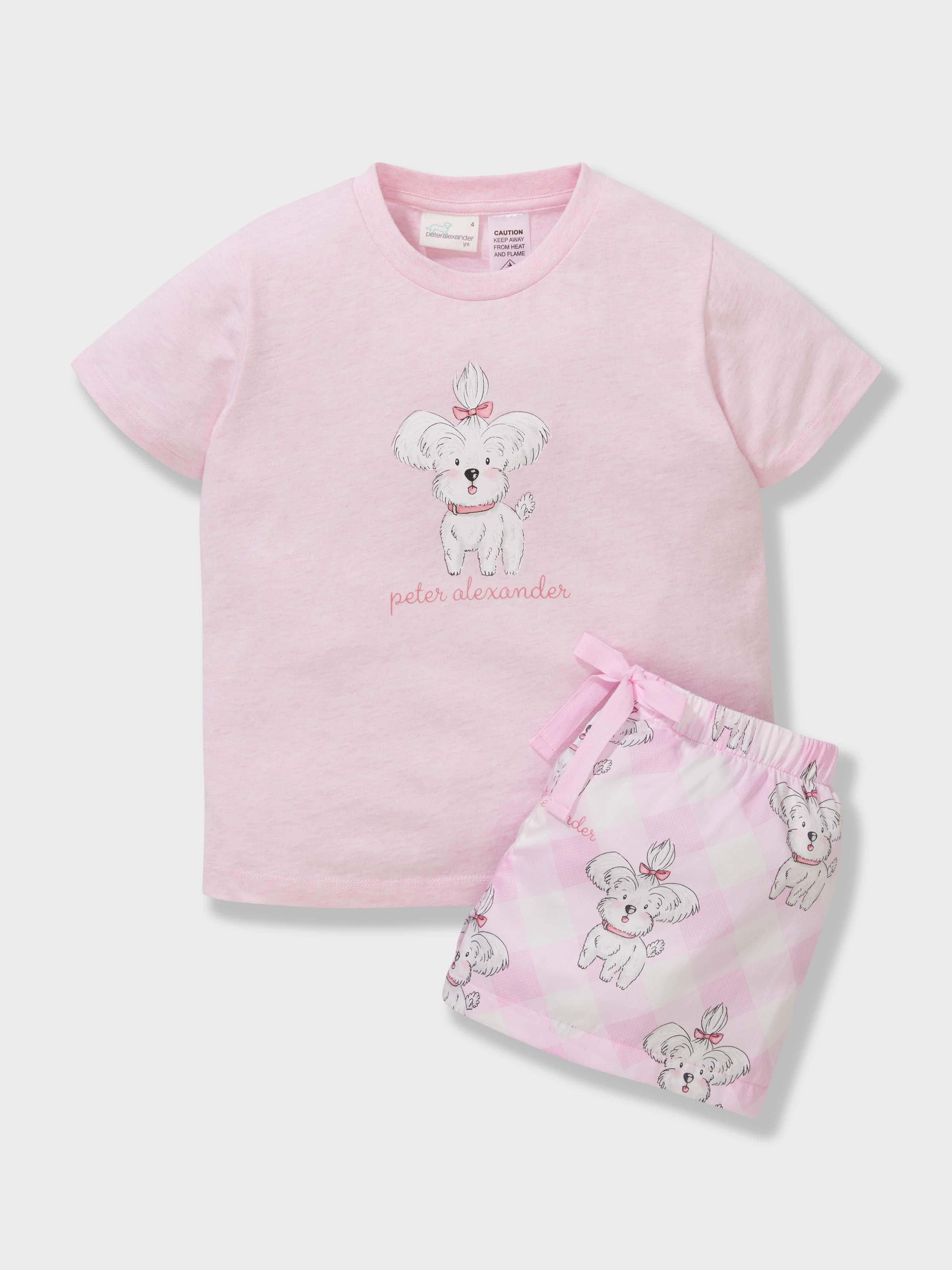 Girls Pink Puppy Short Pj Set