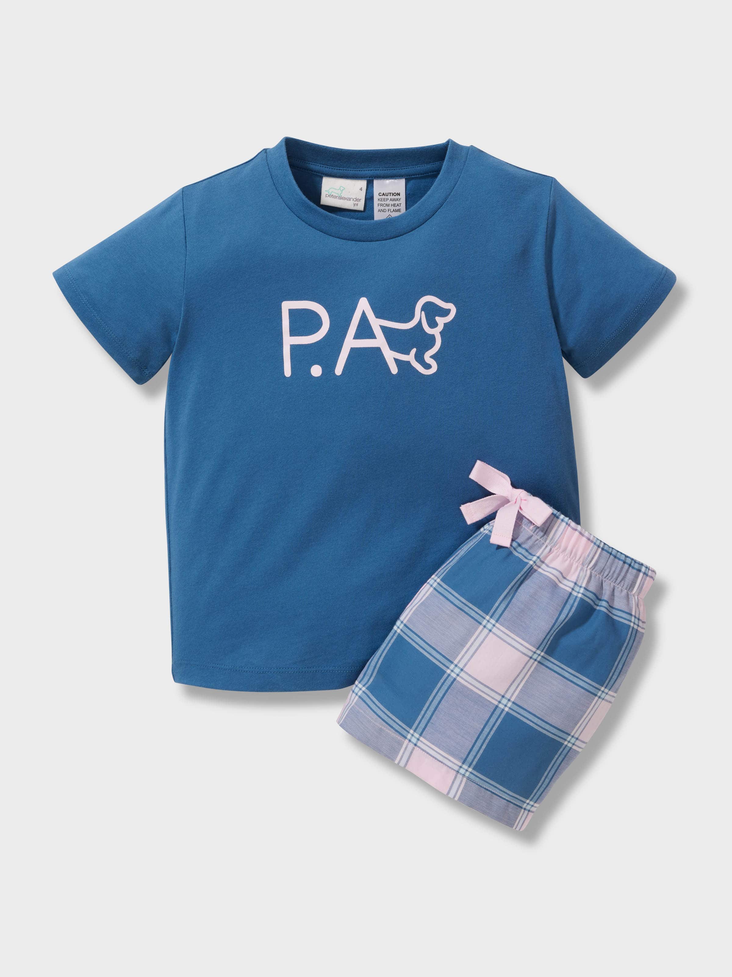 Girls 100% Cotton Pink Check Short Pj Set