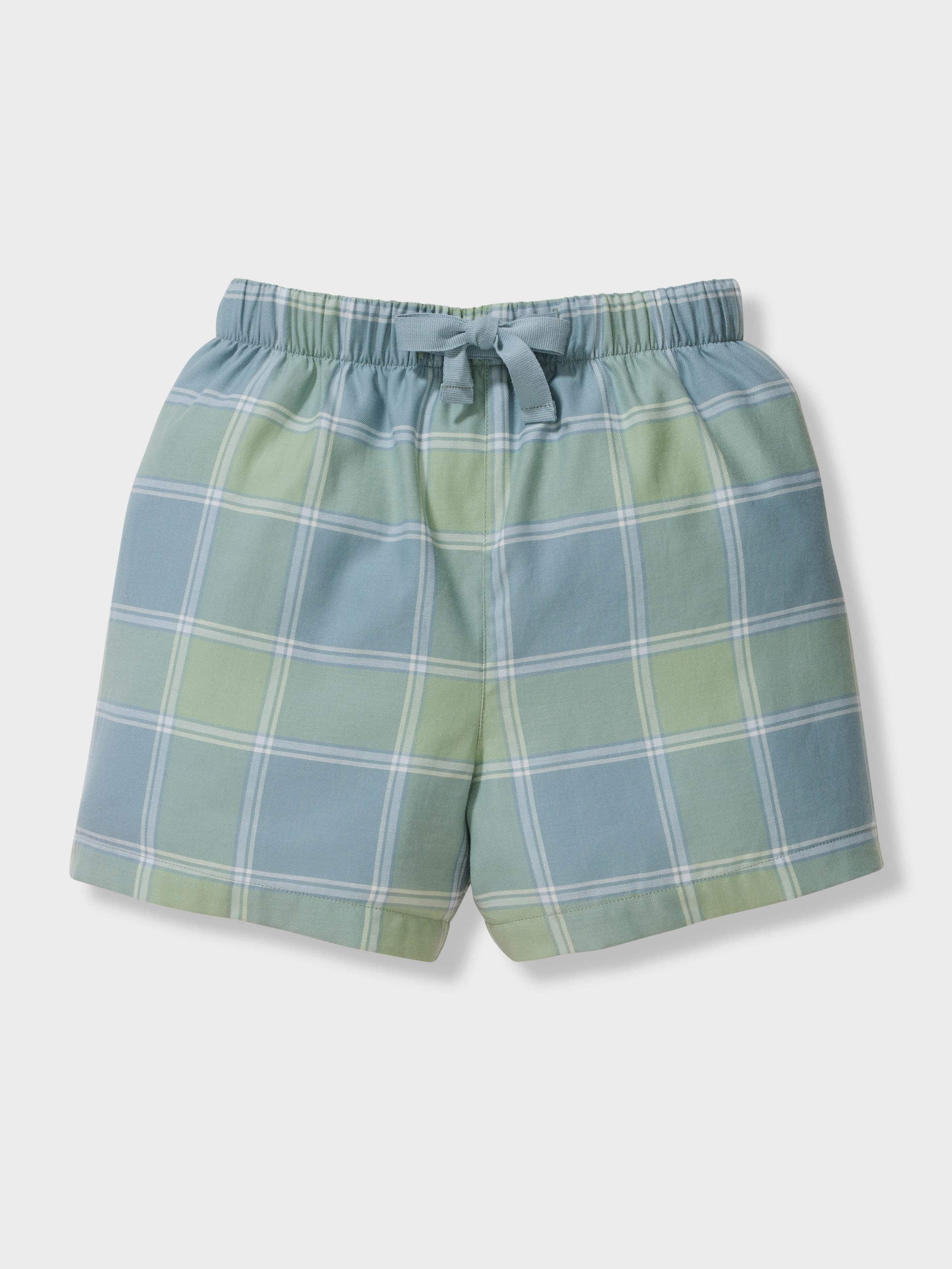 Jnr Boys 100% Cotton Green Check Short Pj Set