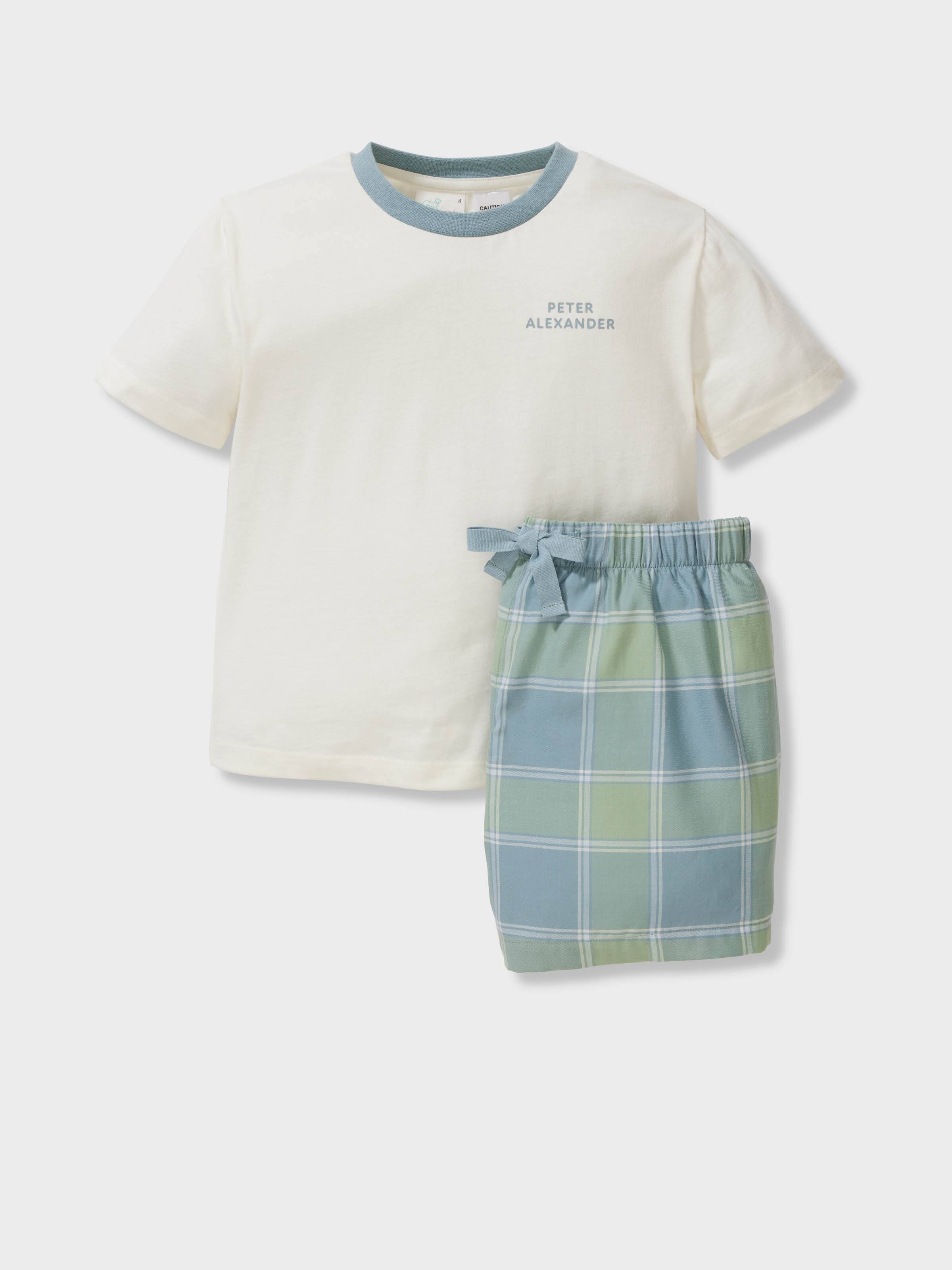 Jnr Boys 100% Cotton Green Check Short Pj Set