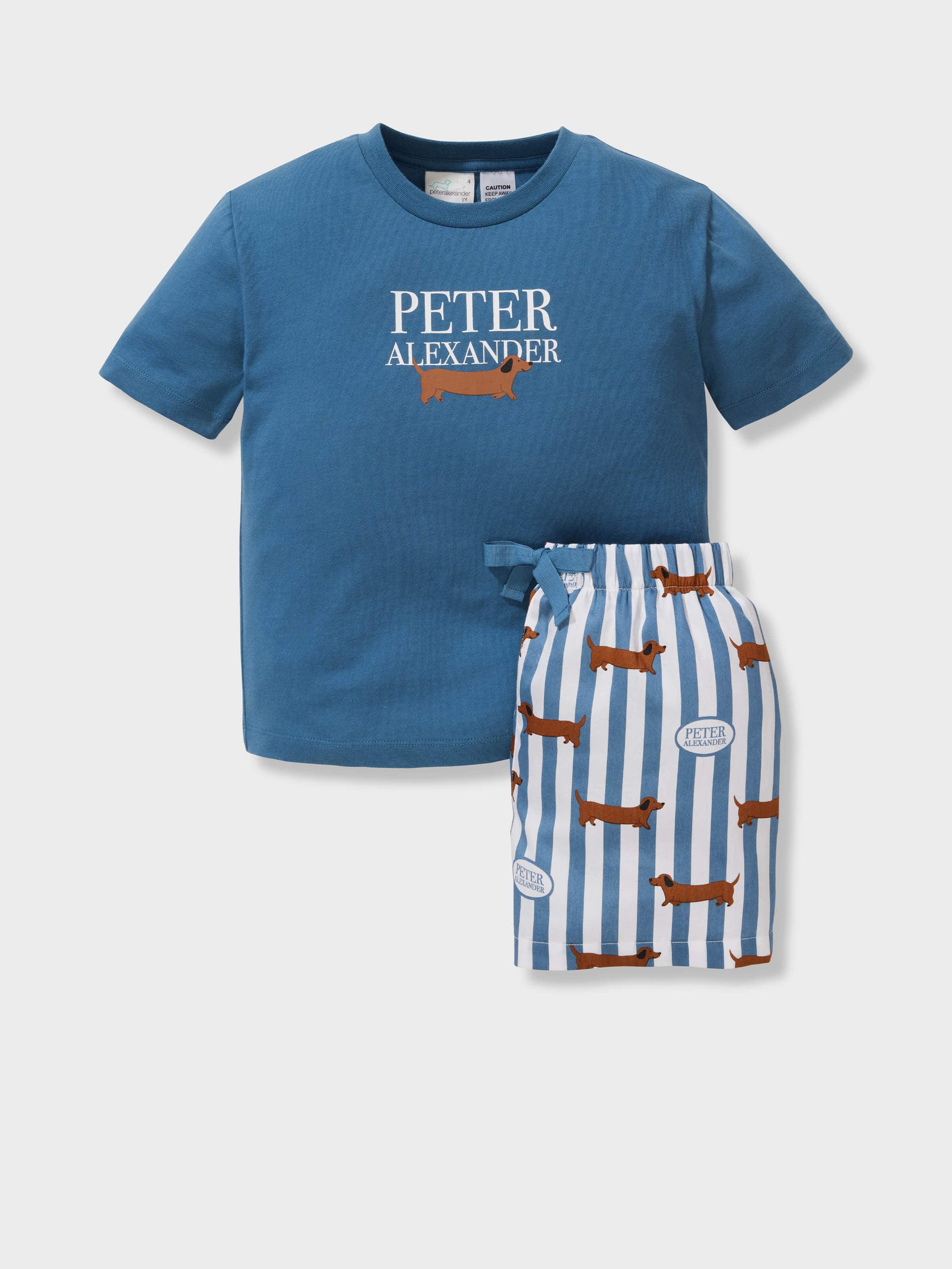 Jnr Boys 100% Cotton Blue Penny Stripe Short Pj Set