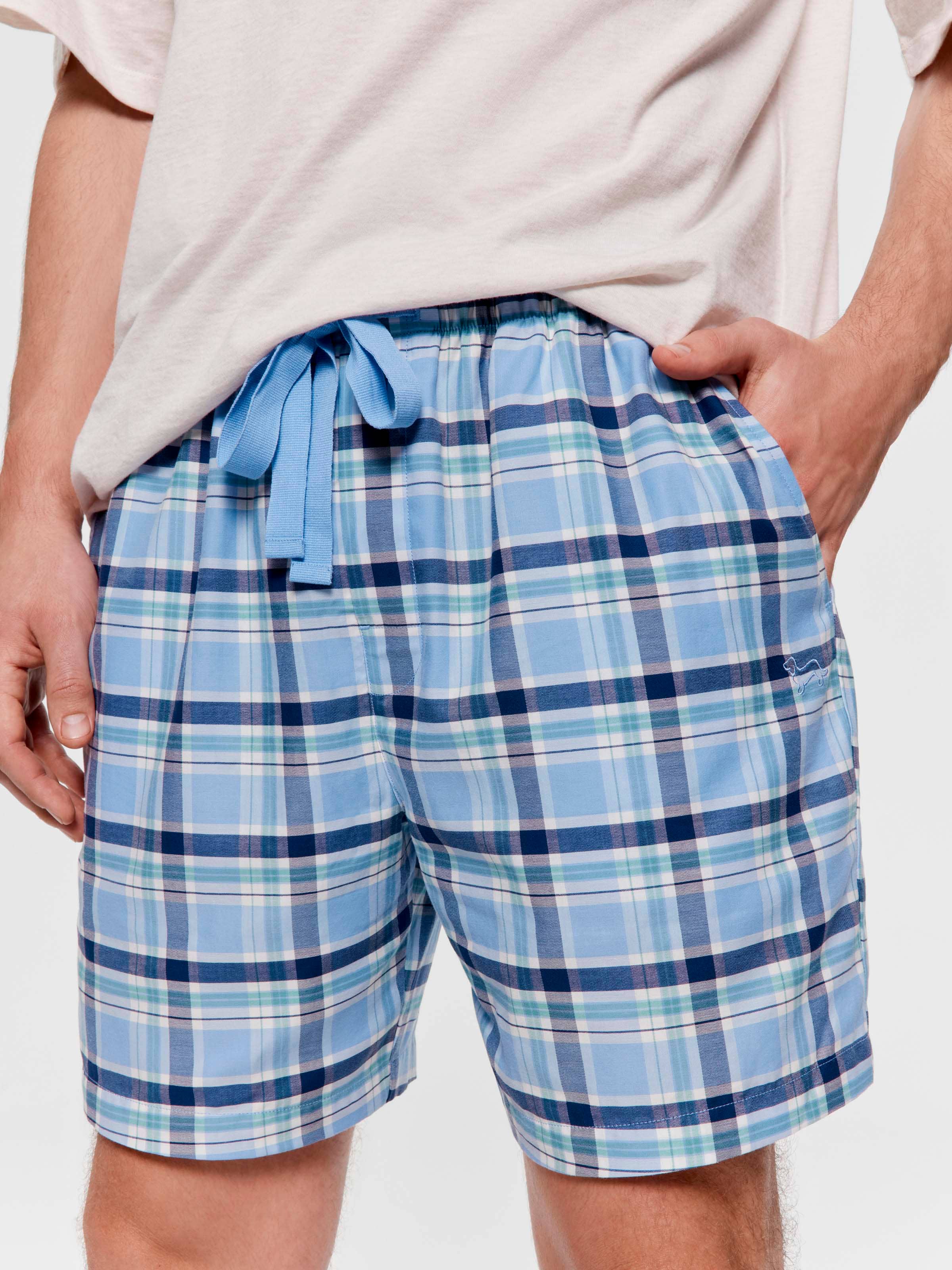 Blue Check 100% Cotton Mid Short