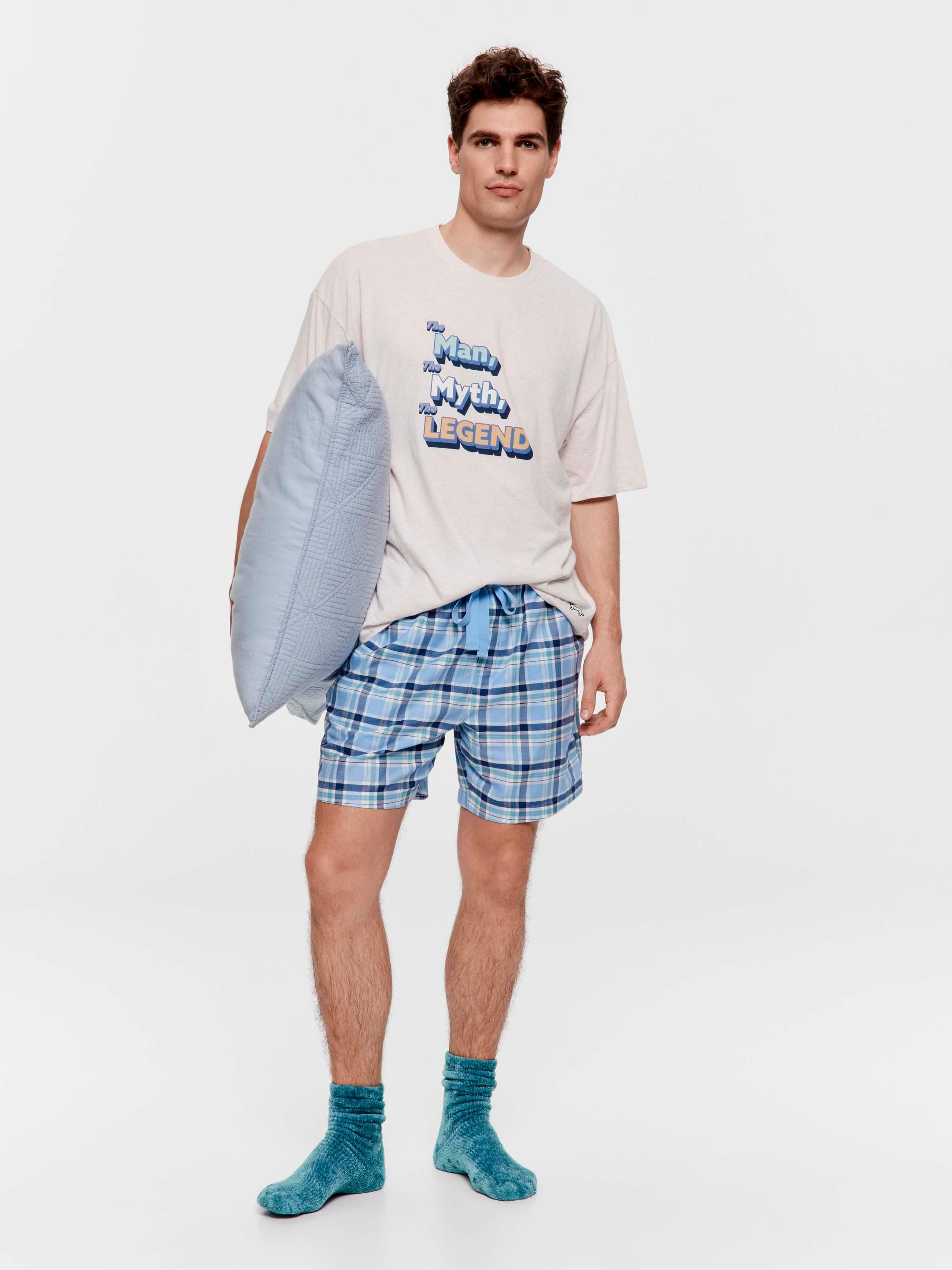 Blue Check 100% Cotton Mid Short