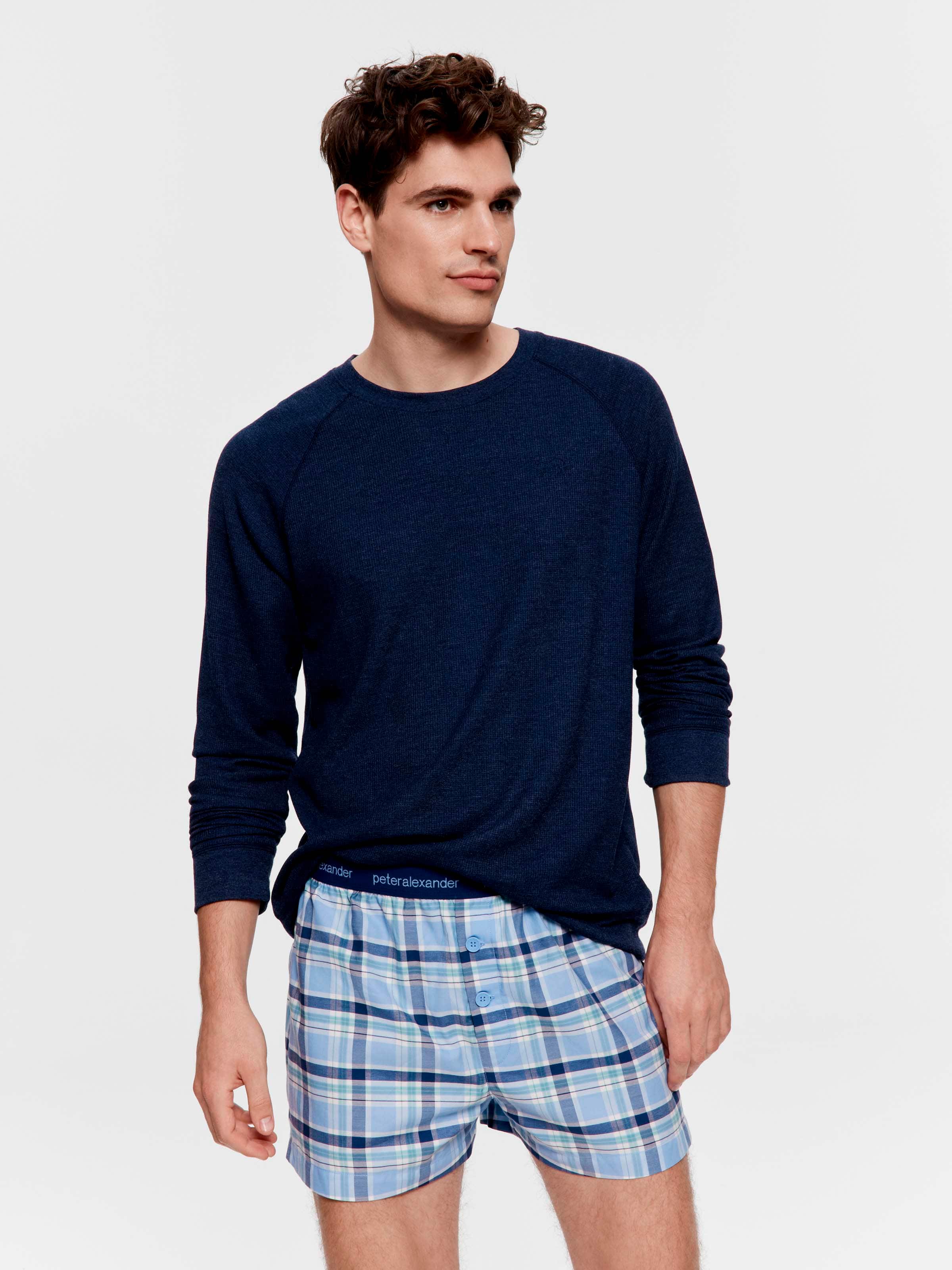 Blue Check 100% Cotton Boxer Short