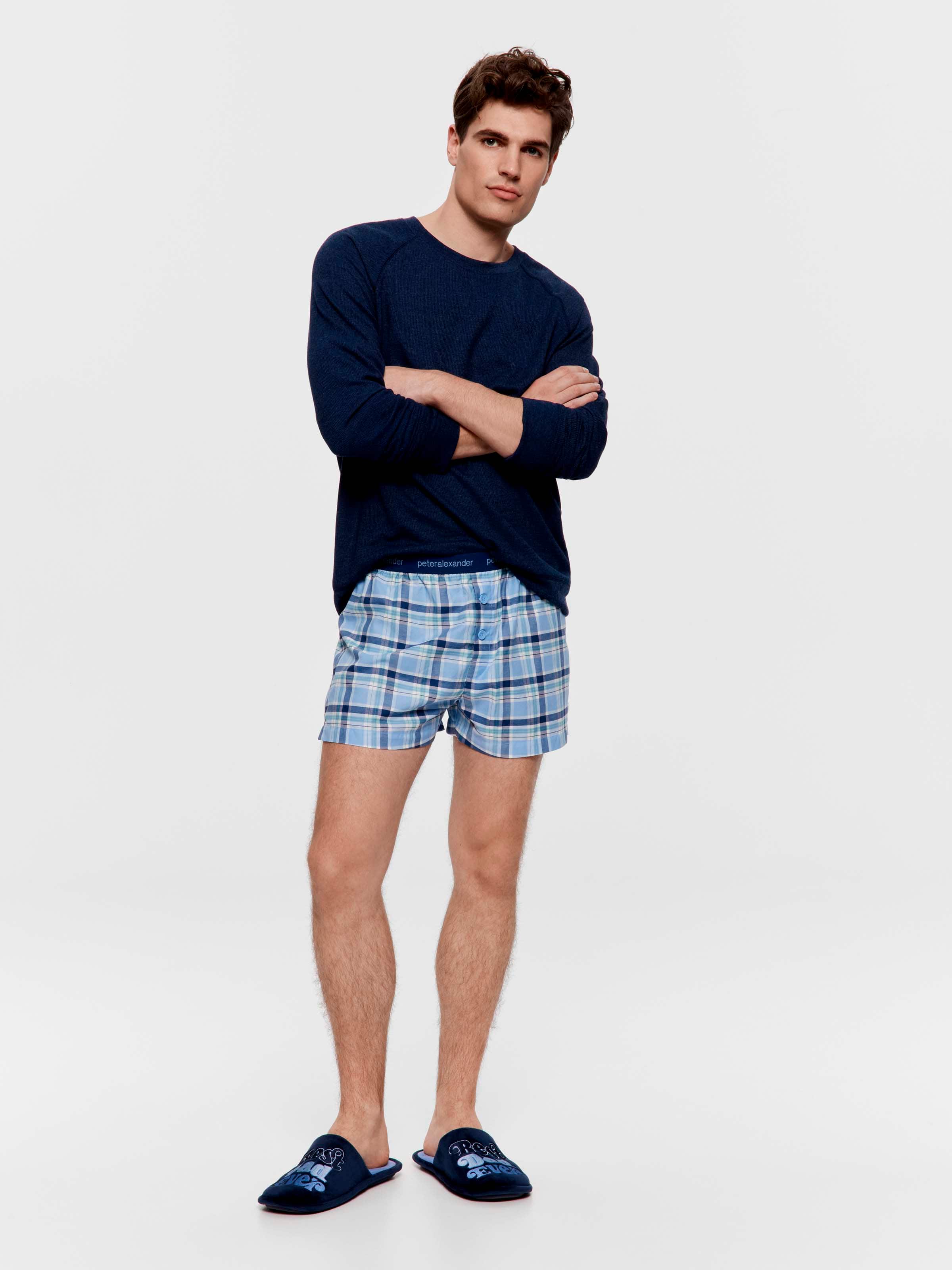 Blue Check 100% Cotton Boxer Short