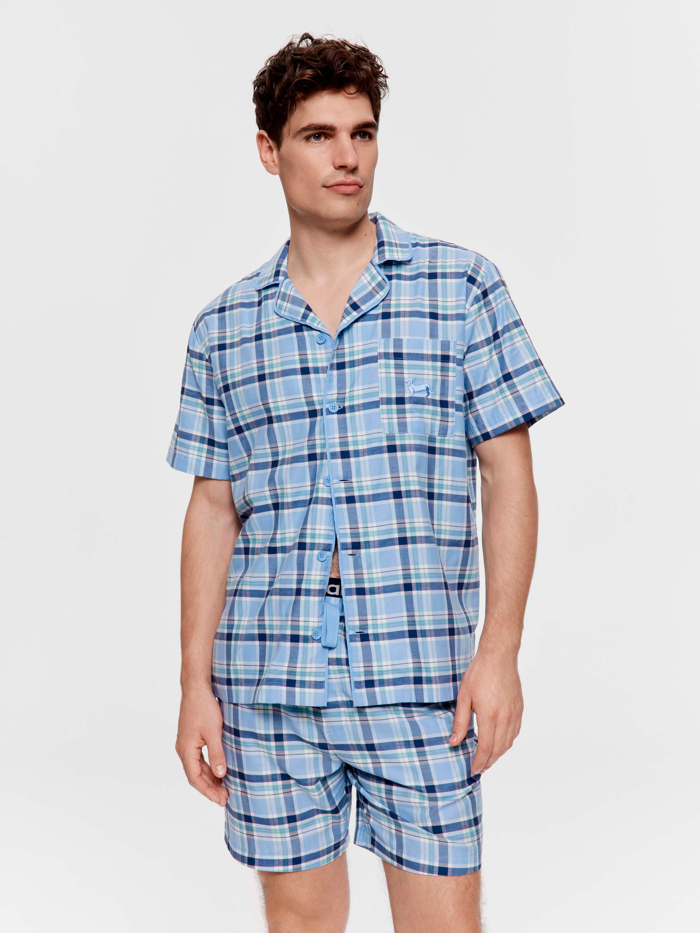 Blue Check 100% Cotton Short Sleeve Pj Set