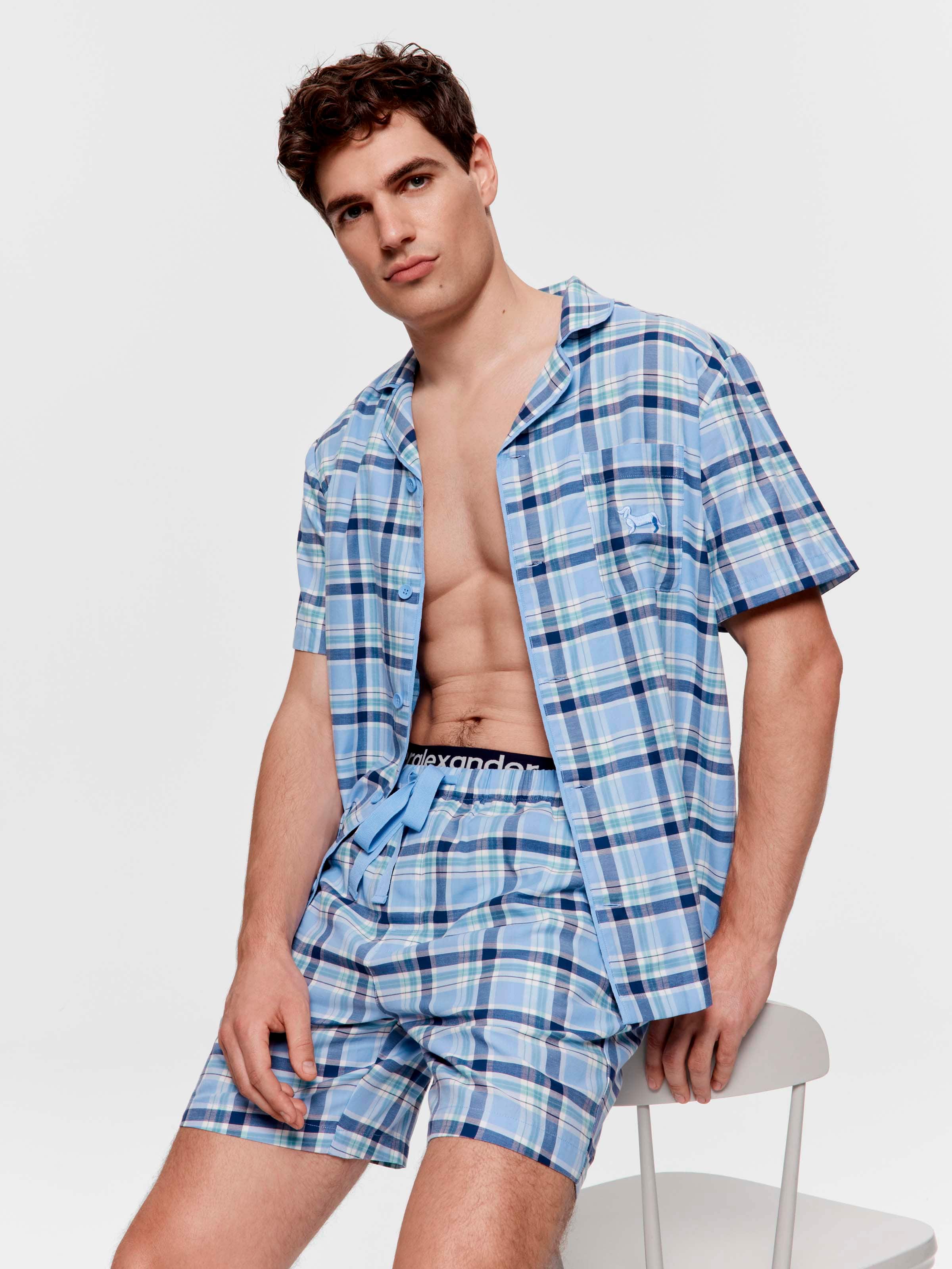 Blue Check 100% Cotton Short Sleeve Pj Set