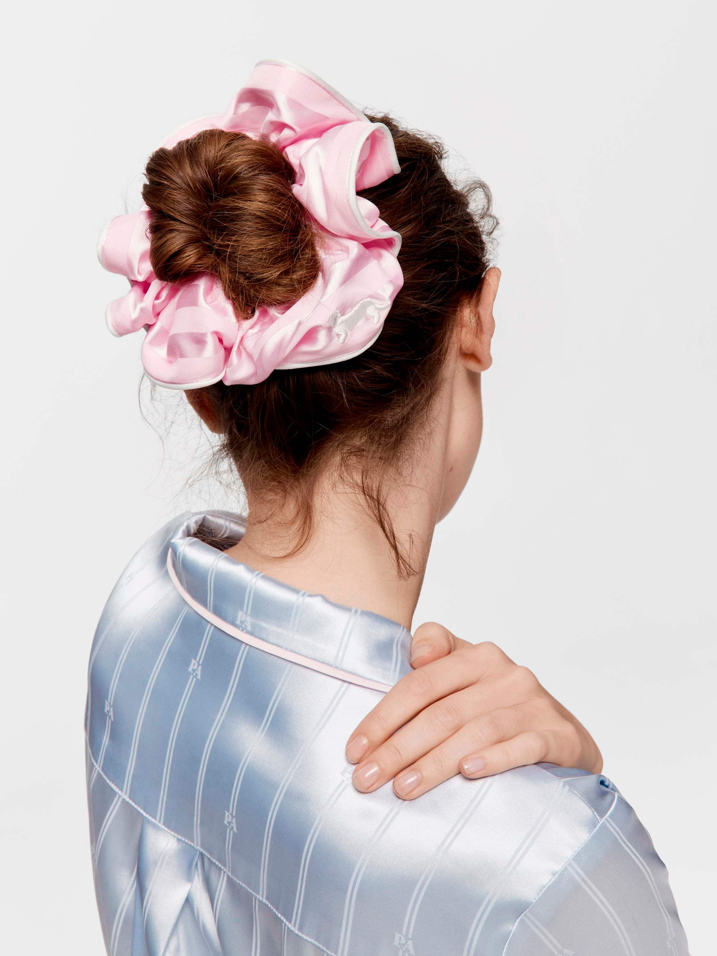 Large Pink Satin Scrunchie