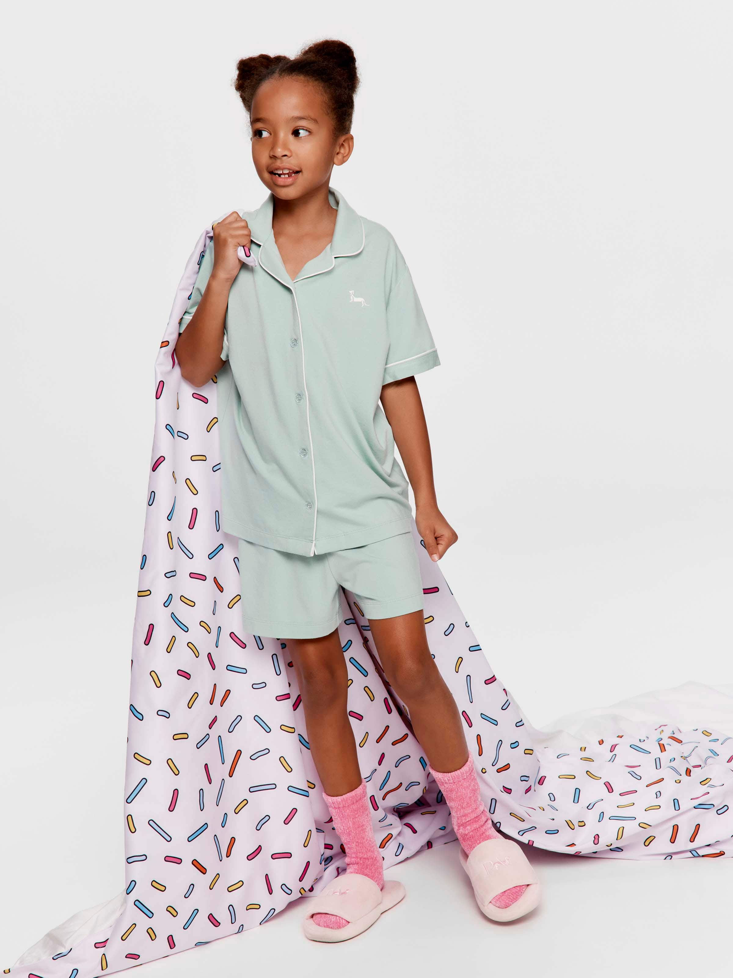 Girls Green Bamboo Short Classic Pj Set