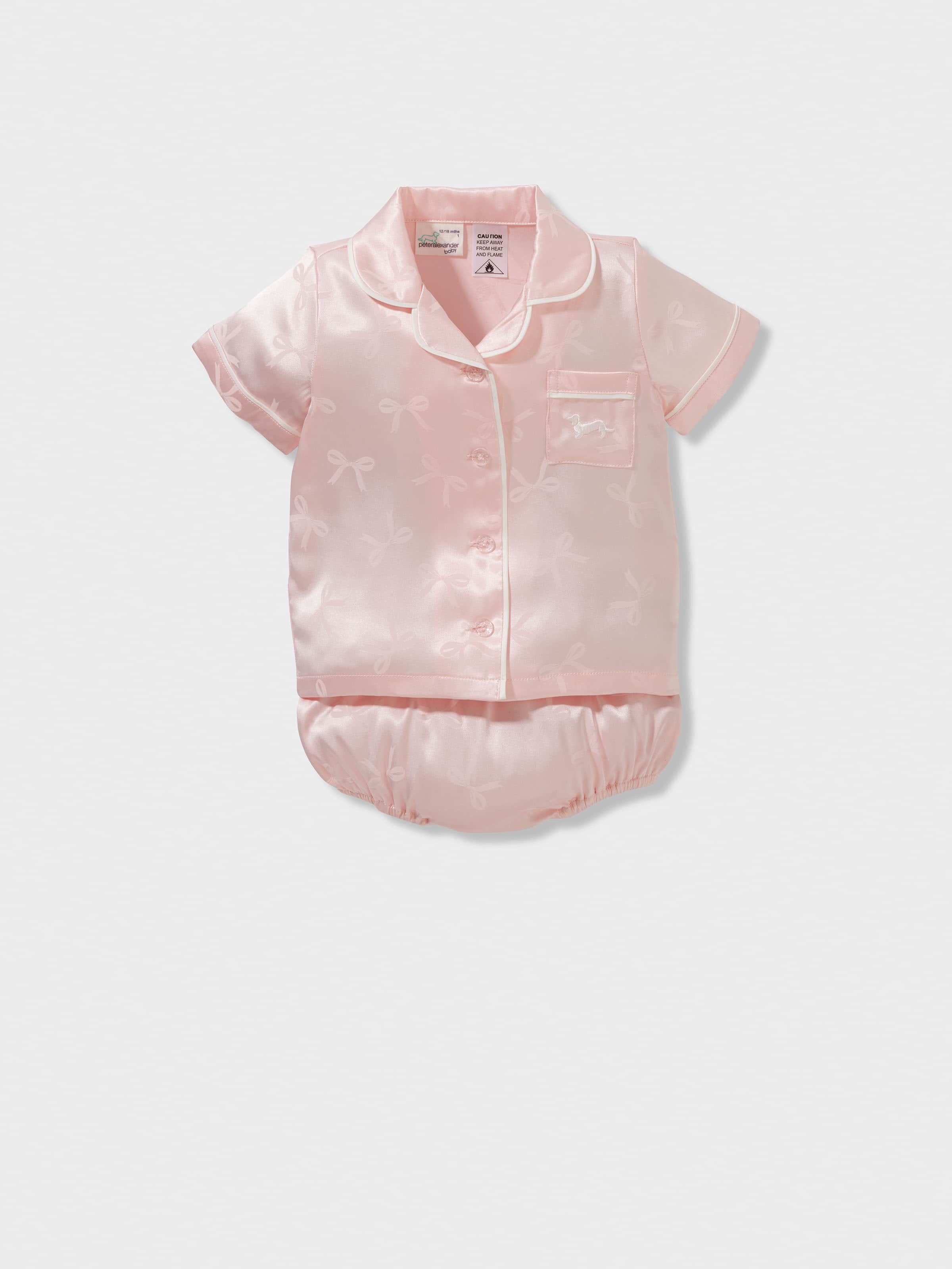 Baby Girl Pink Bows Satin Shortie Pj Set
