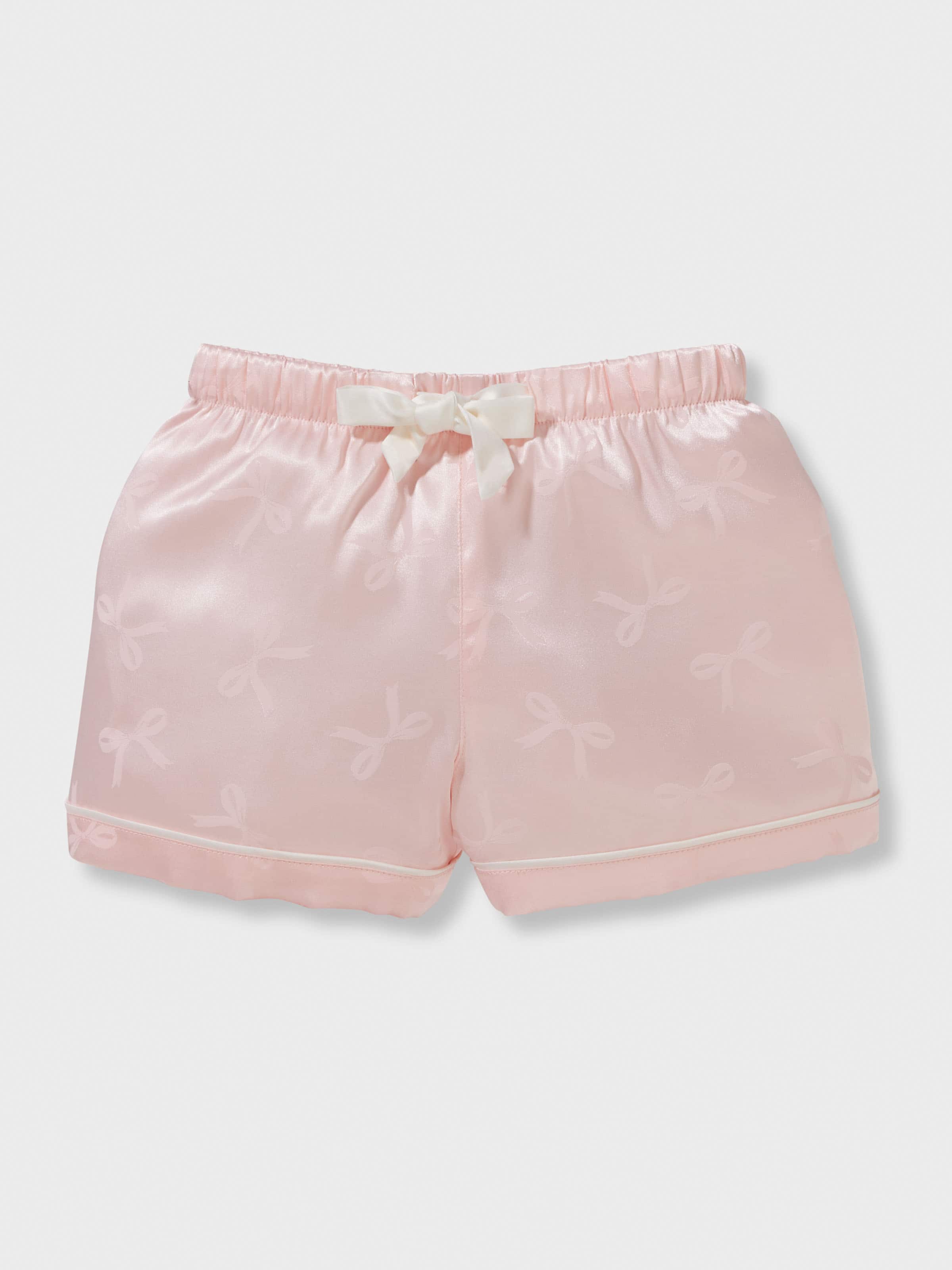 Girls Pink Bows Satin Shortie Pj Set
