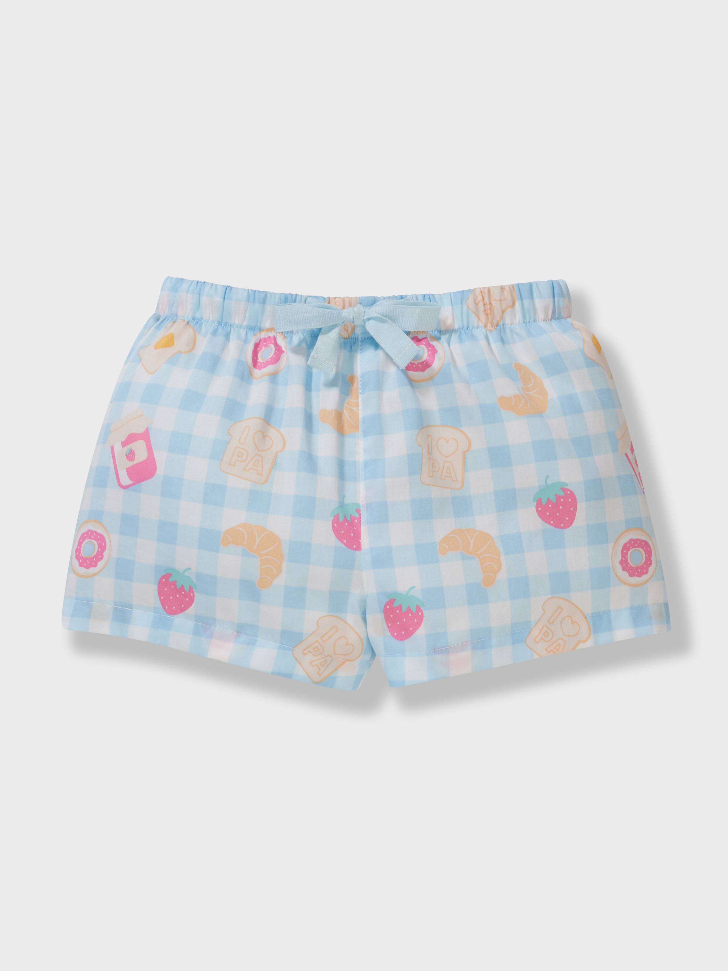 Jnr Girls Breakfast Check 100% Cotton Short Pj Set