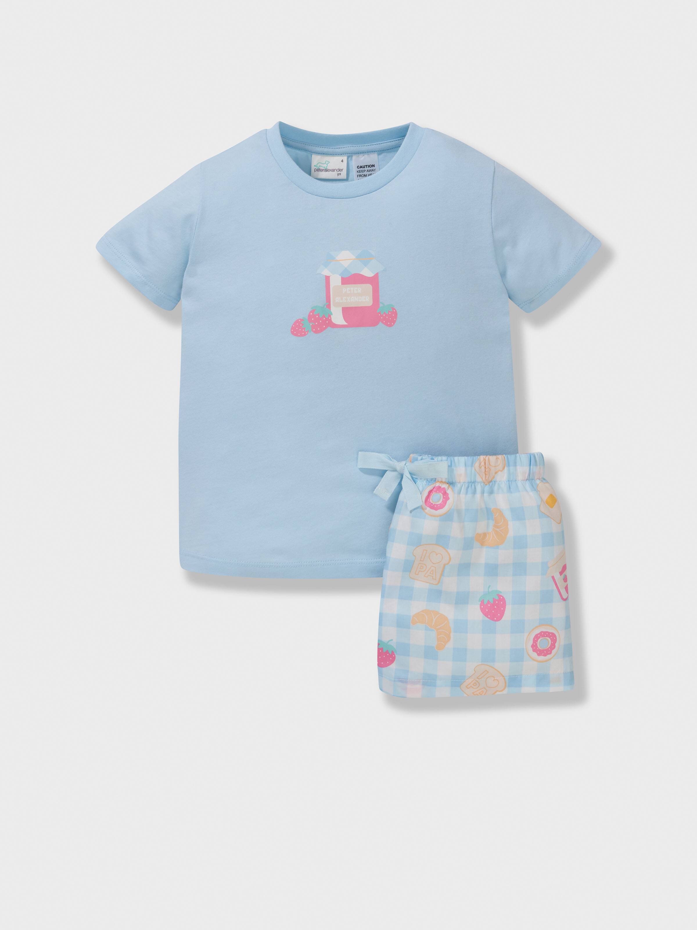 Jnr Girls Breakfast Check 100% Cotton Short Pj Set