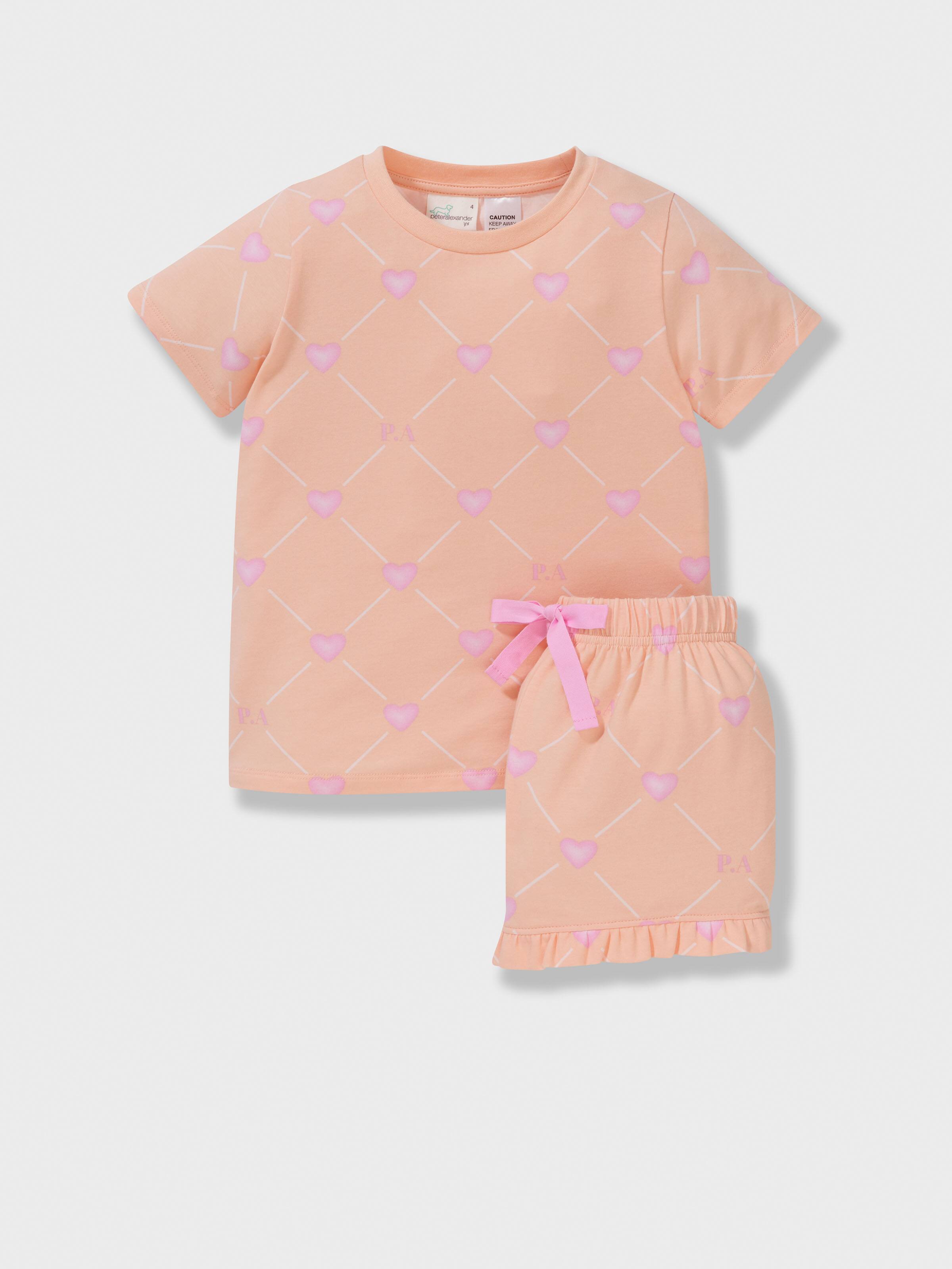 Jnr Girls Heart Check Short Pj Set