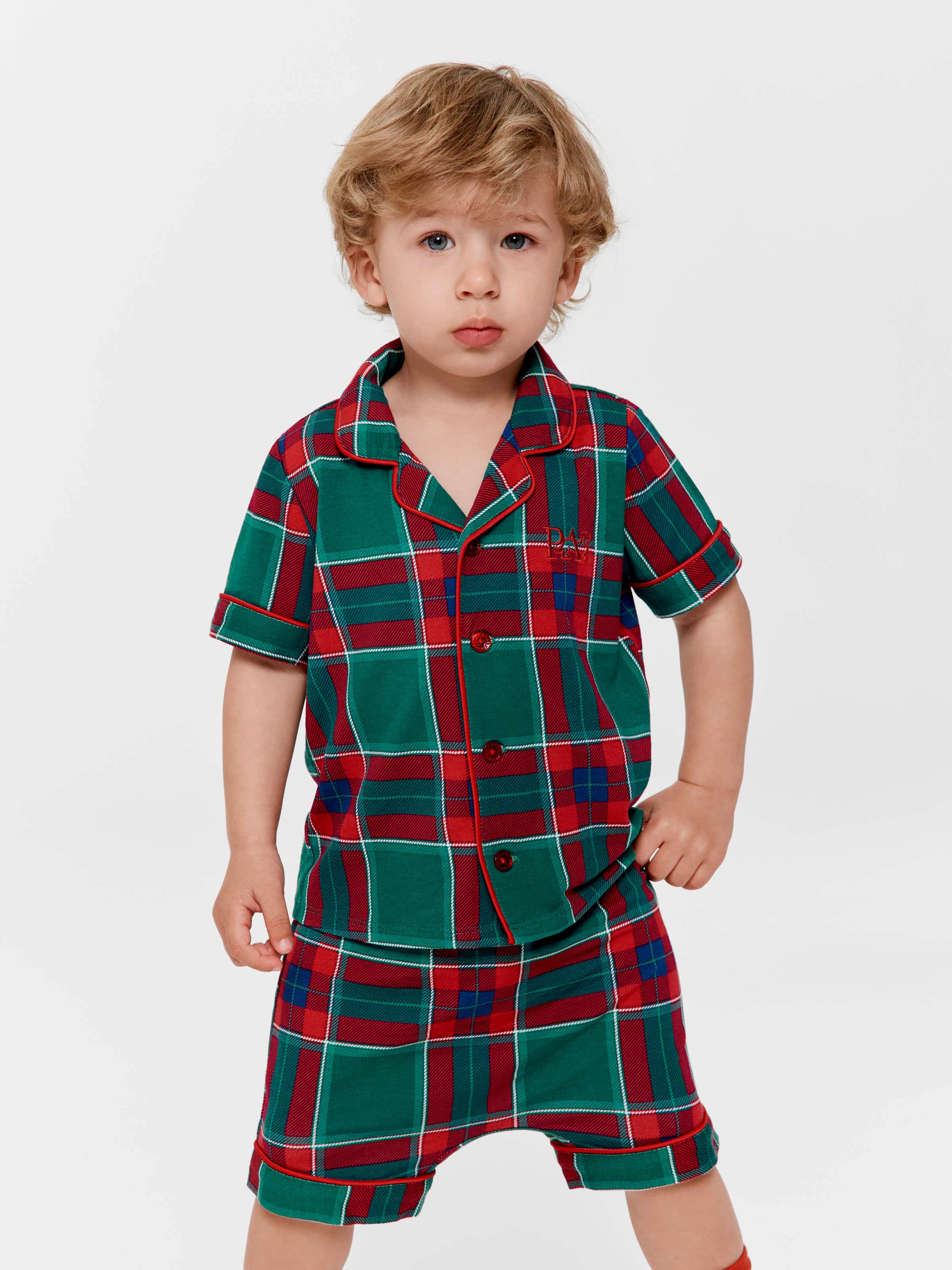 Baby Green Tartan Bamboo Jersey Shortie Pj Set