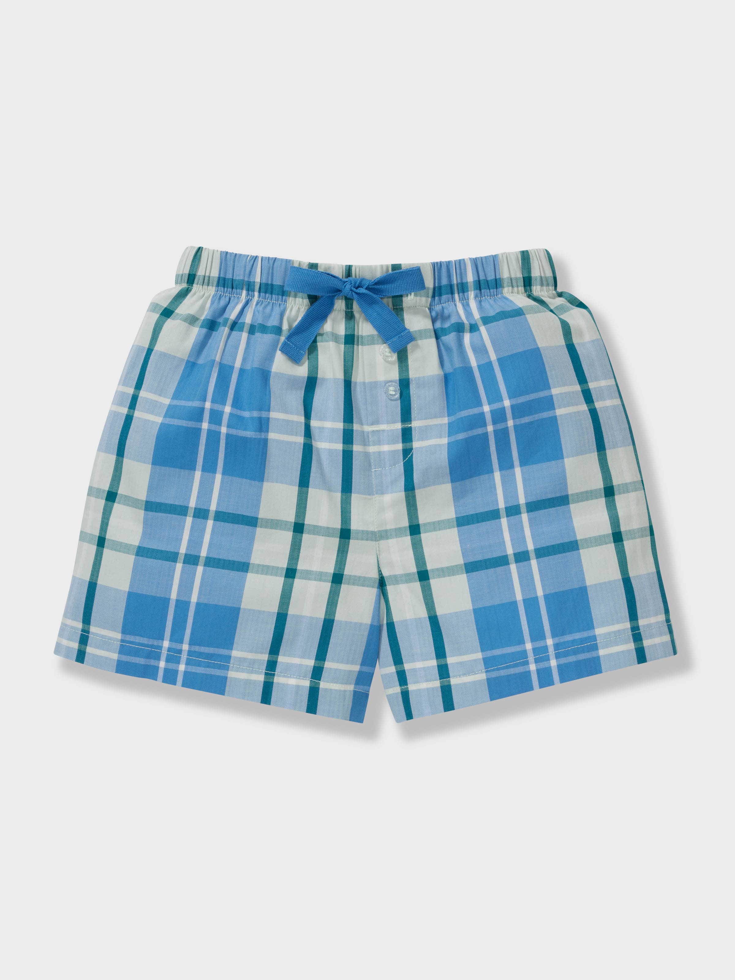 Jnr Boys Blue Check 100% Cotton Short Pj Set