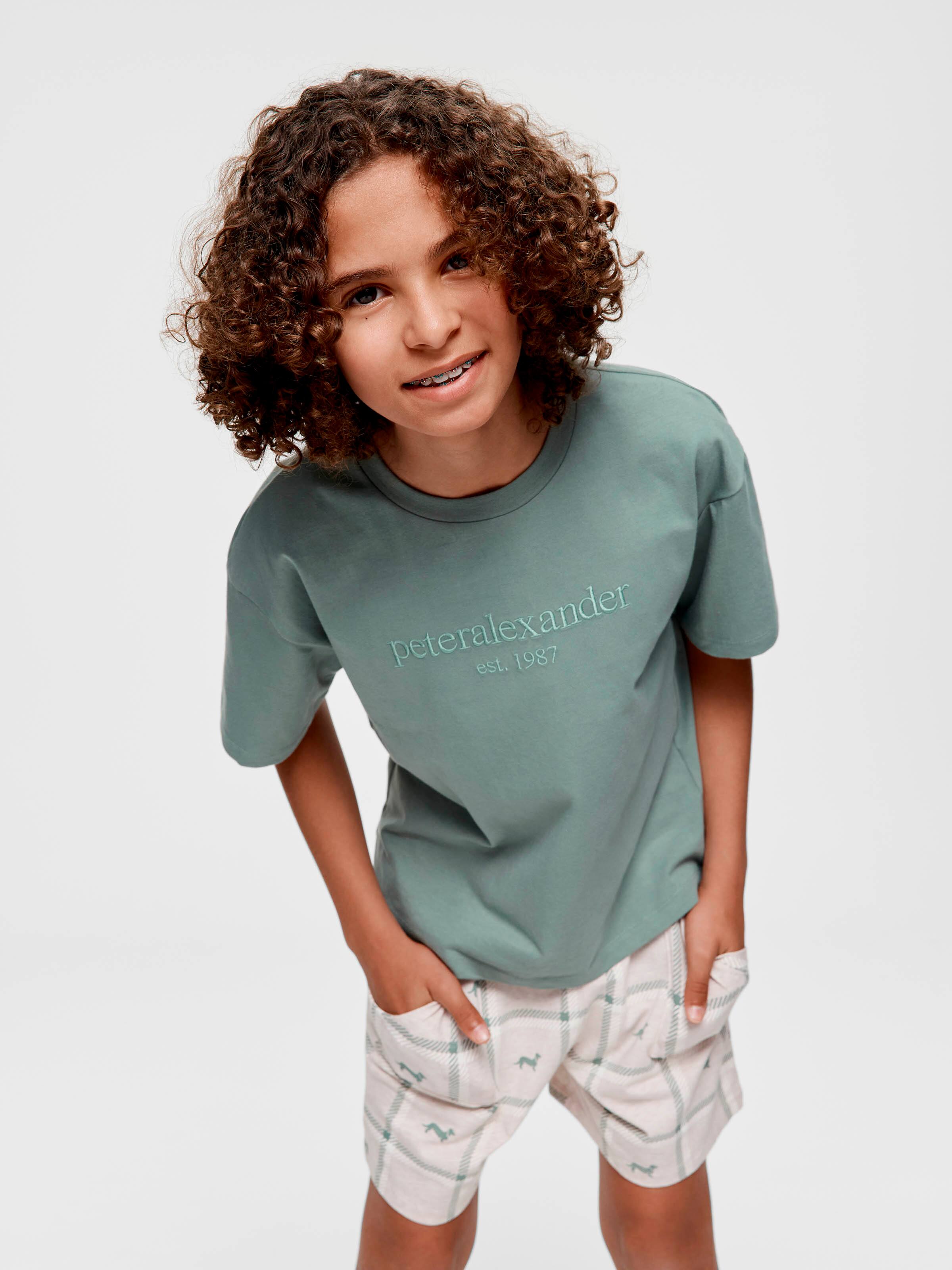 Boys Green Windpowpane Check Short Pj Set