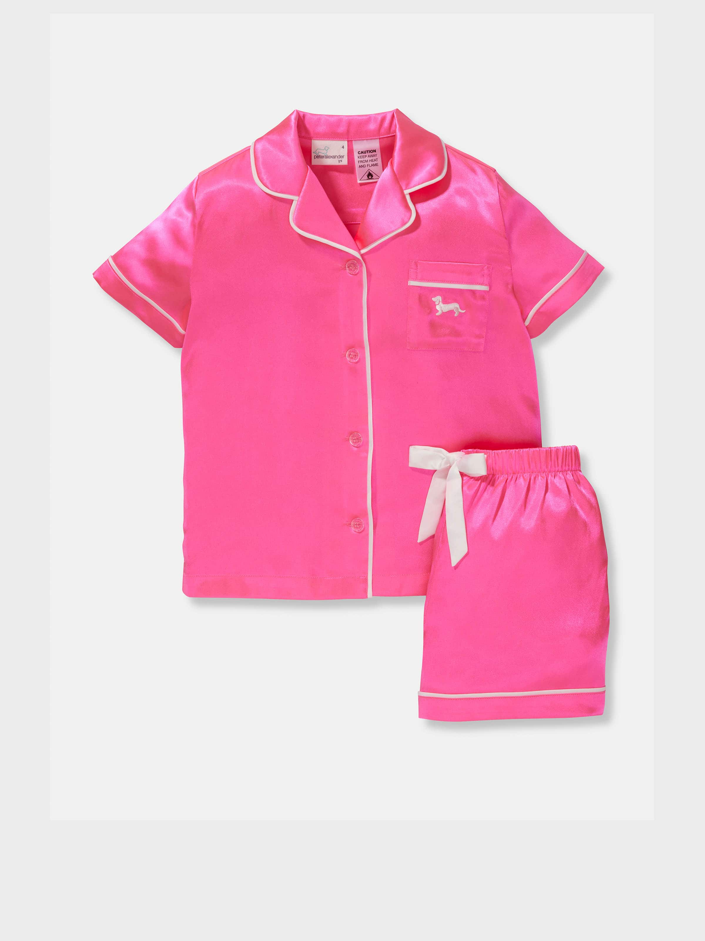 Jnr Girls Fluro Pink Chic Satin Boxed Shortie Pj Set