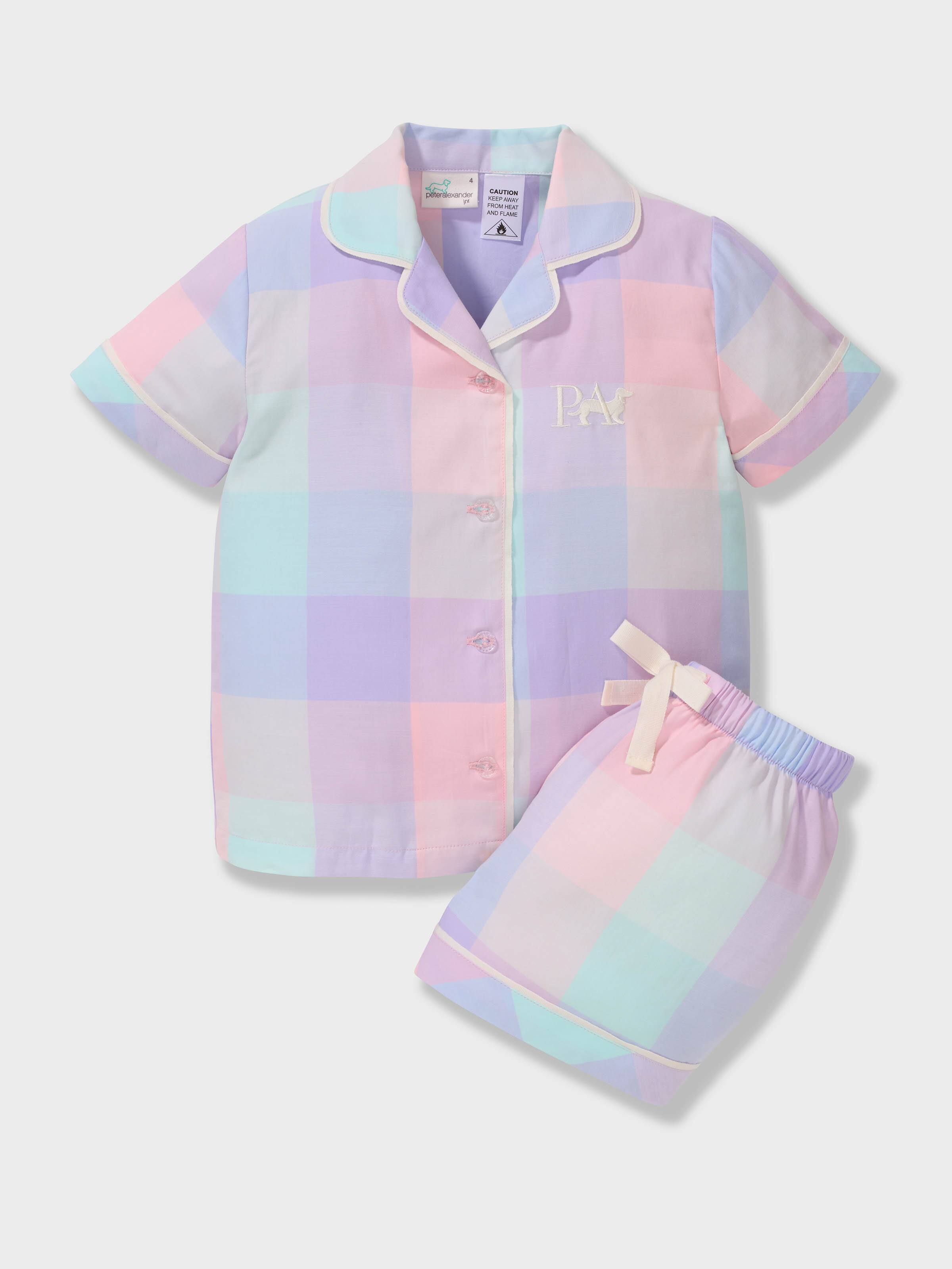 Girls Bedtime Buffalo Check 100% Cotton Shortie Pj Set