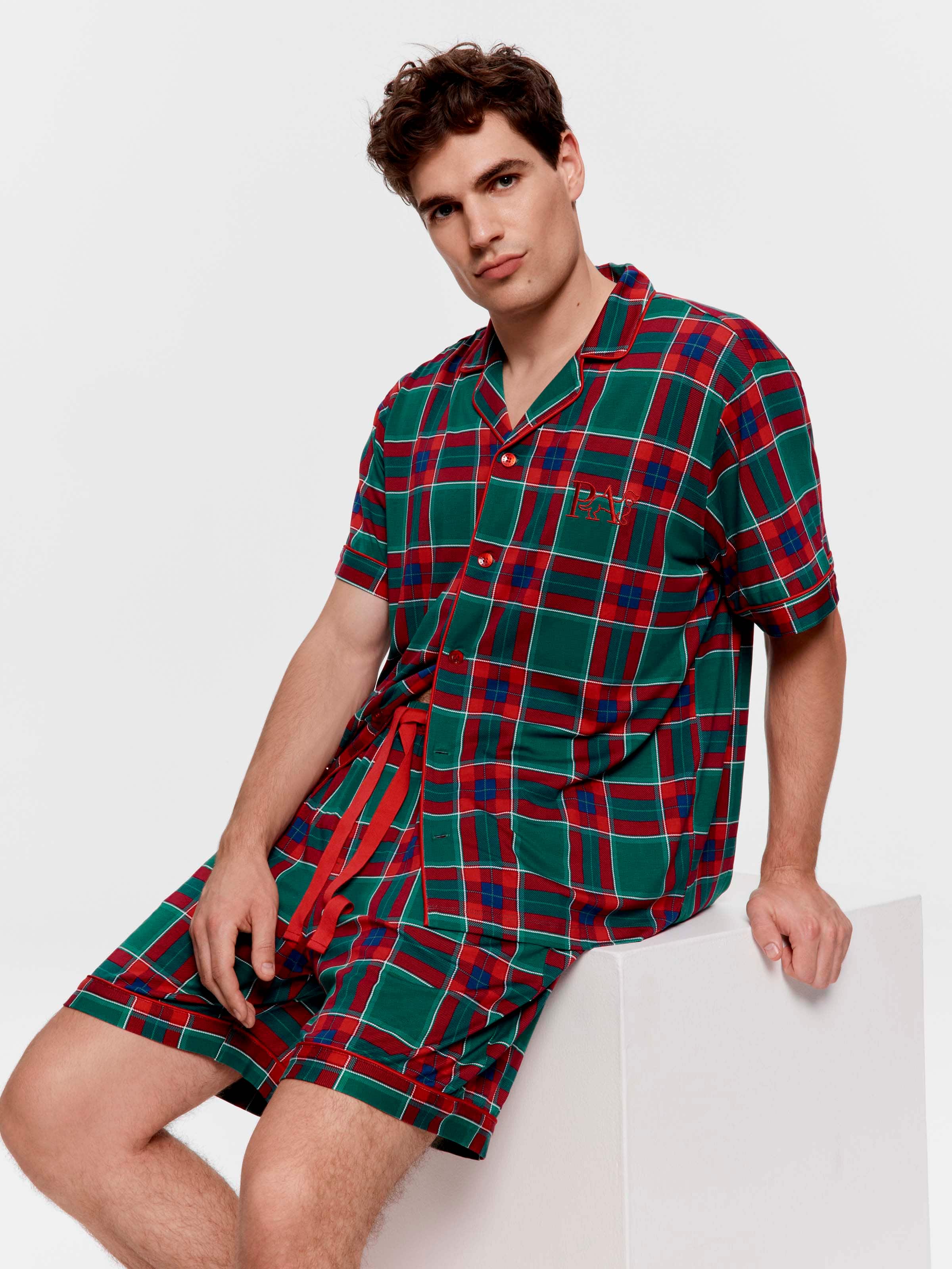 Green Tartan Bamboo Jersey Short Sleeve Pj Set