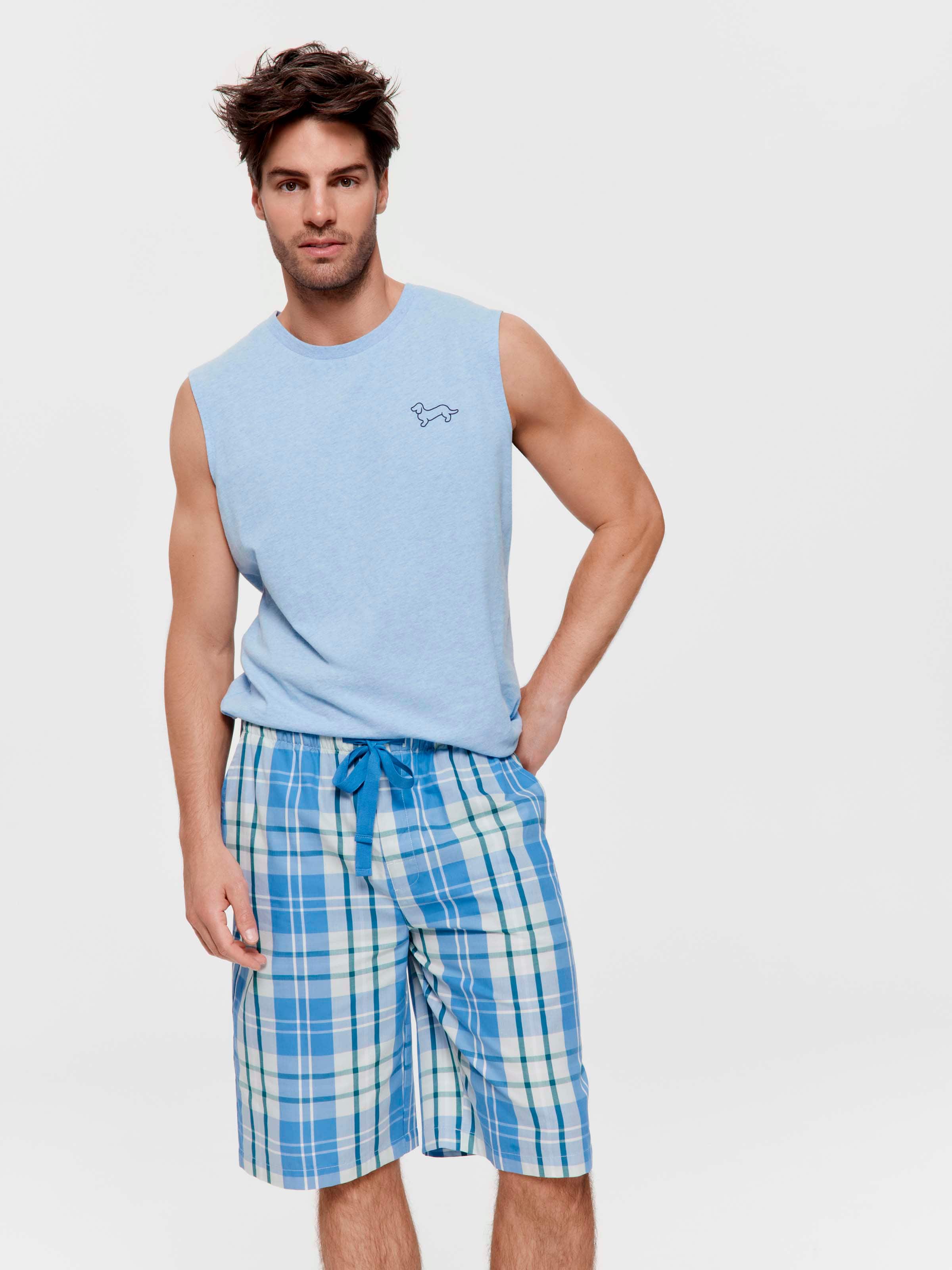 Bright Blue Check 100% Cotton Sleep Short