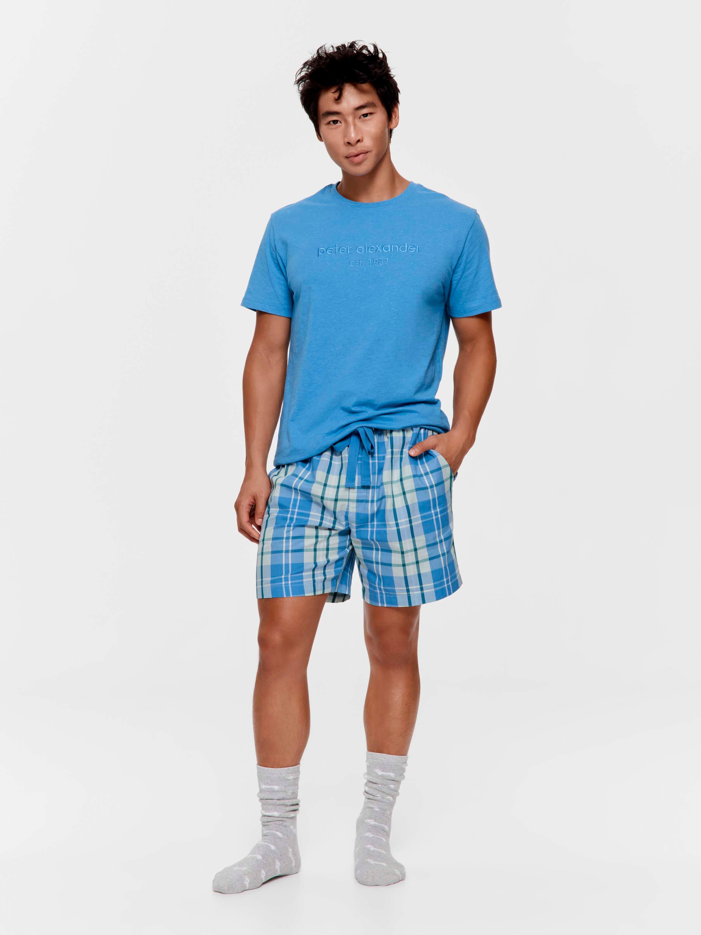 Bright Blue Check Short Sleeve  Pj Set.