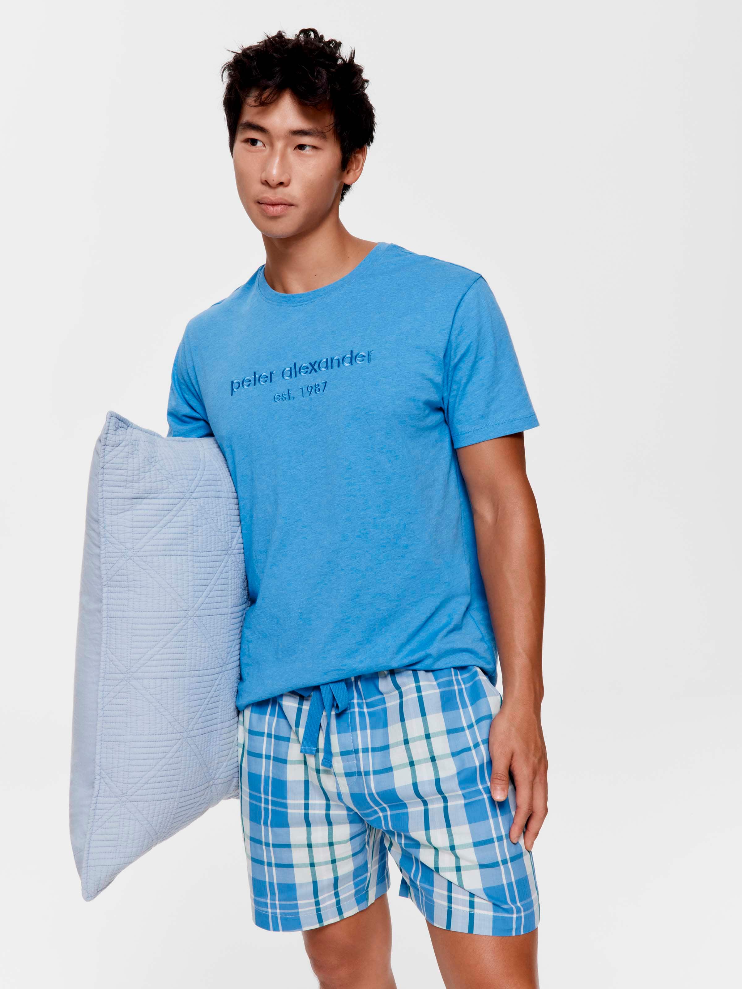 Bright Blue Check Short Sleeve  Pj Set.