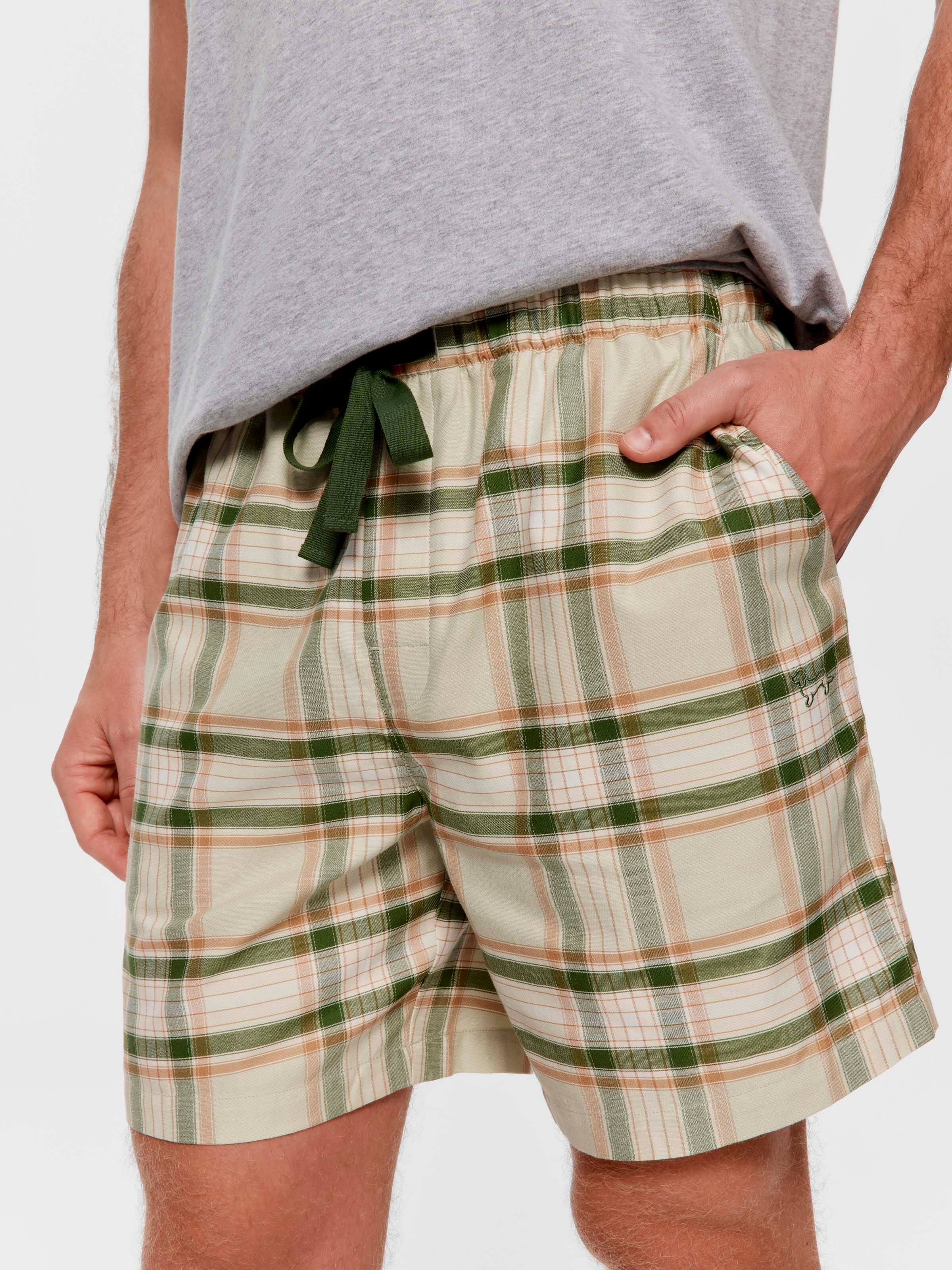 Green Check 100% Cotton Mid Short