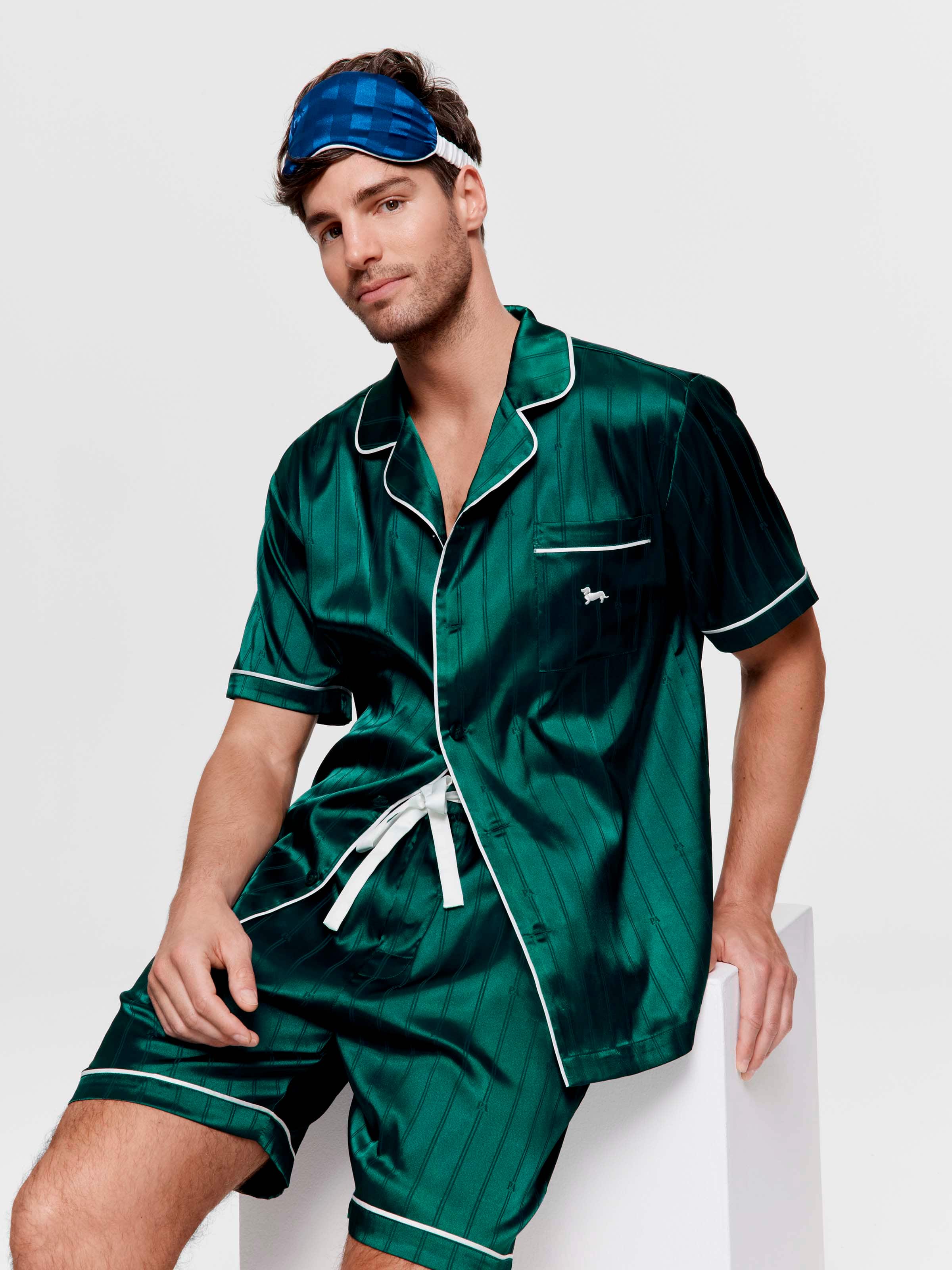 Green Stripe Chic Satin Boxed Short Sleeve Pj Set