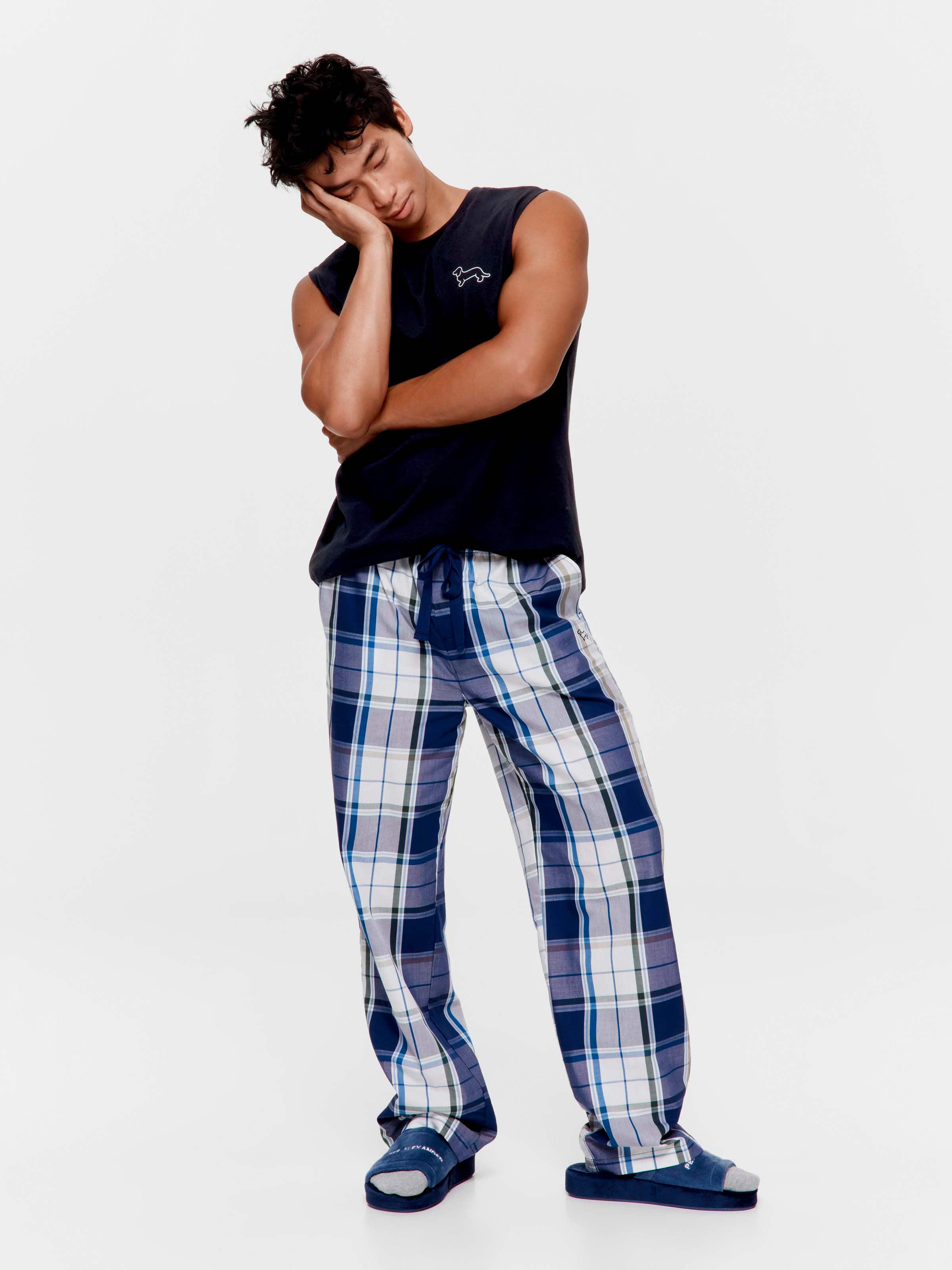 Dark Blue & White Check 100% Cotton Classic Pj Pant