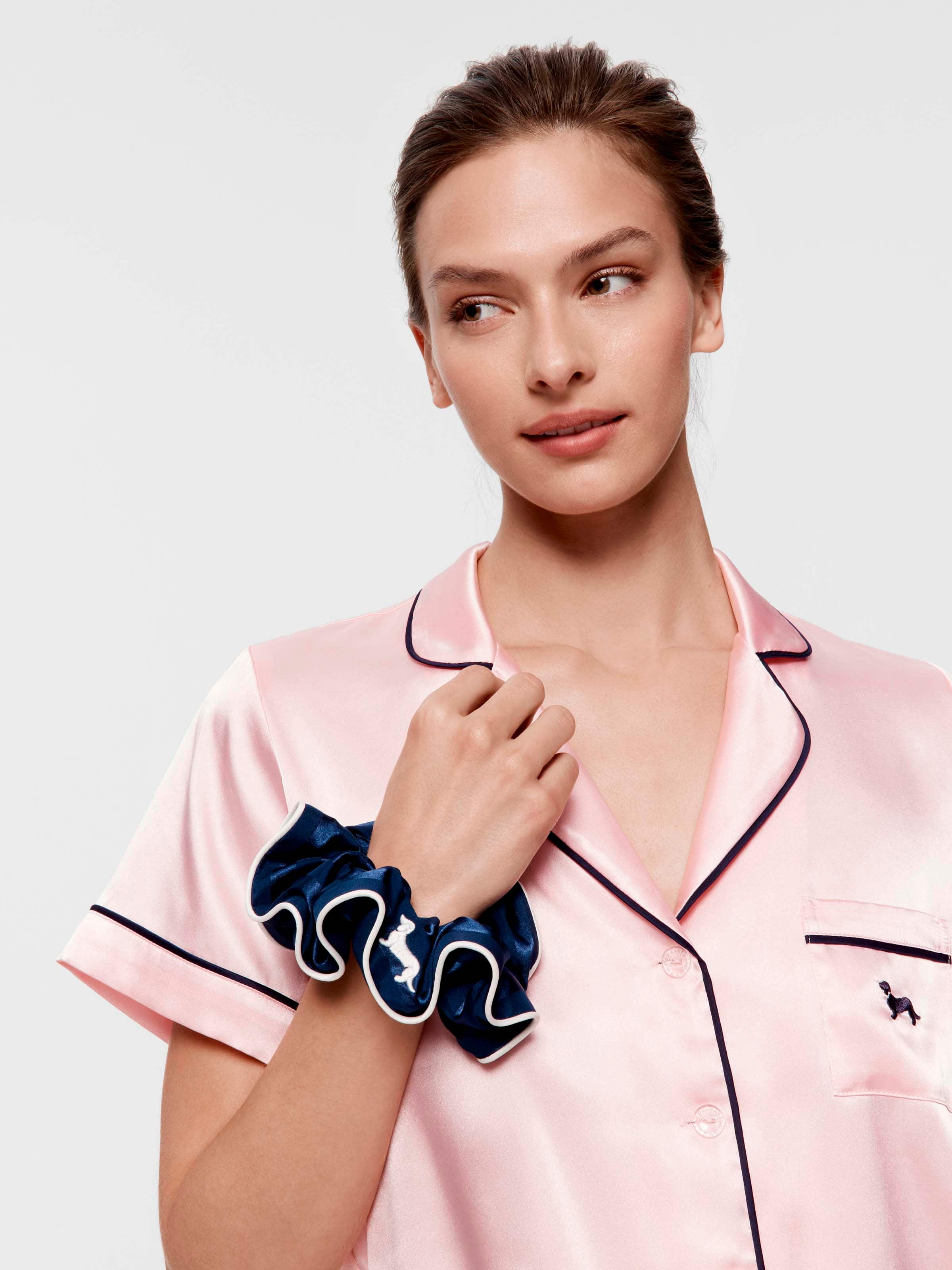 Large Navy Satin Scrunchie