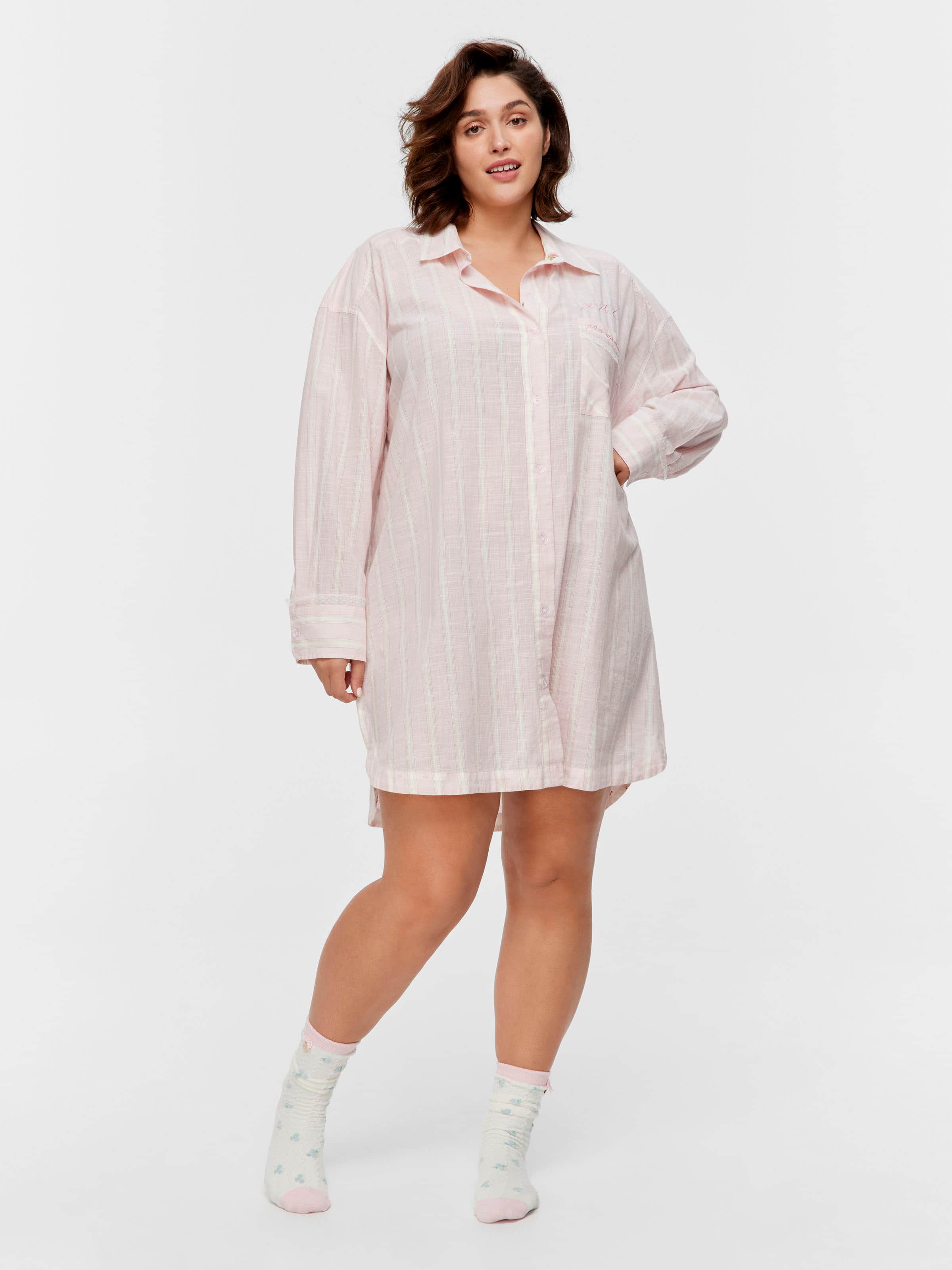 P.A. Plus Mattress Stripe 100% Cotton Long Sleeve Nightshirt