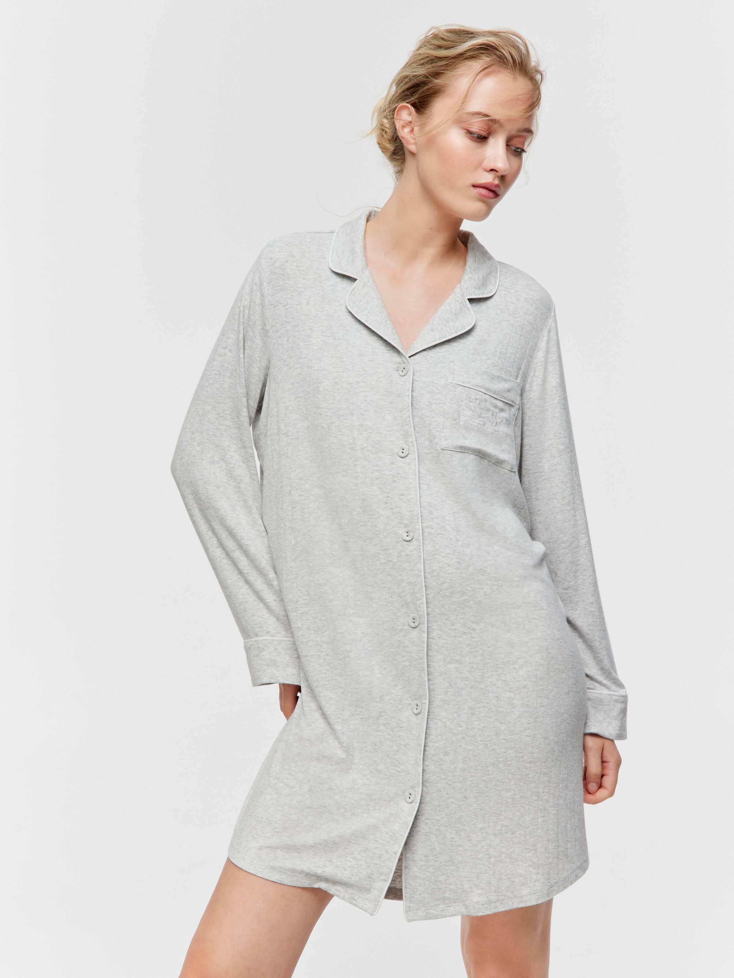 Grey Slouchy Rib Long Sleeve Nightshirt