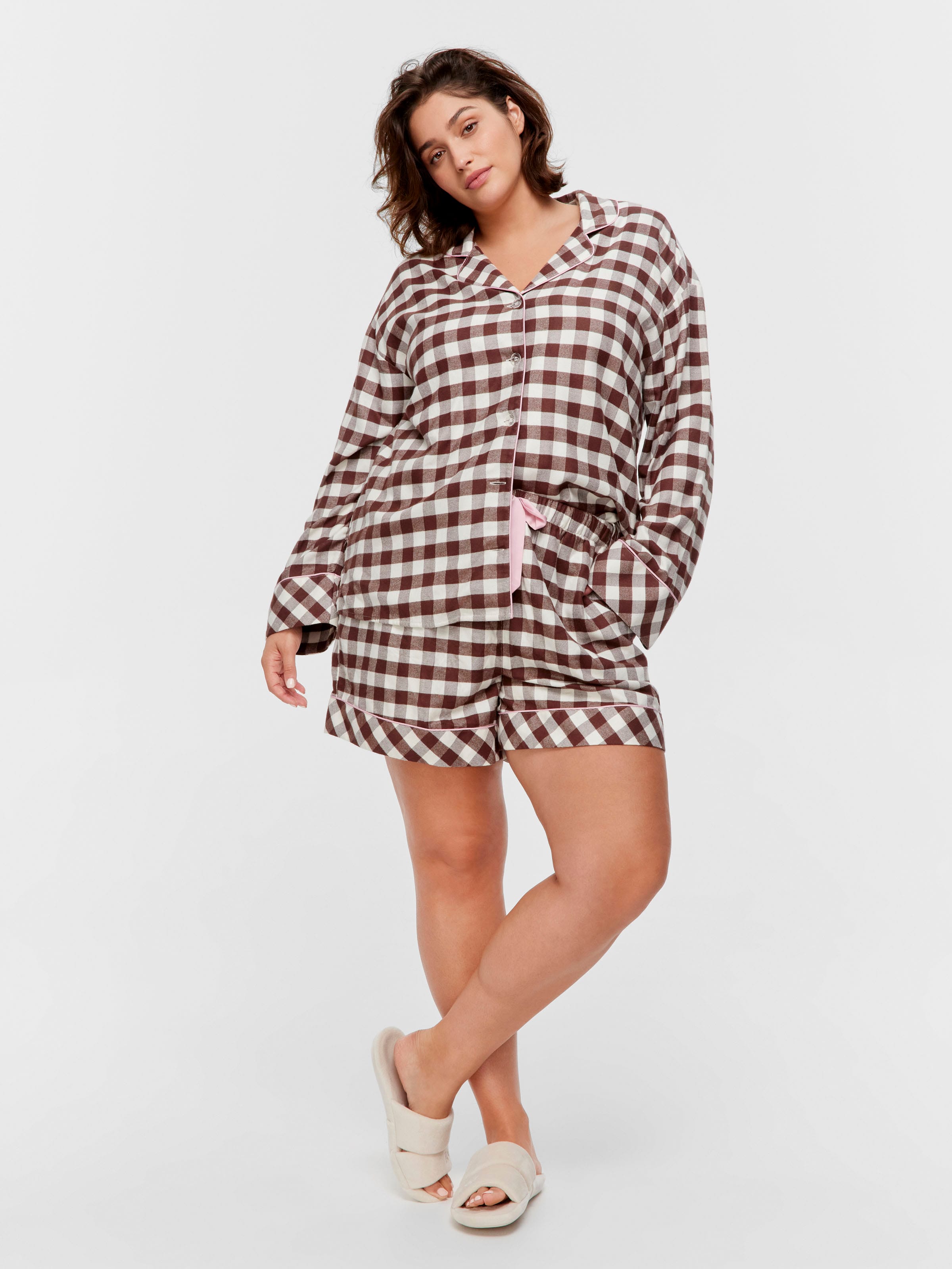P.A. Plus Chocolate Gingham Viscose Flannelette Mid Short