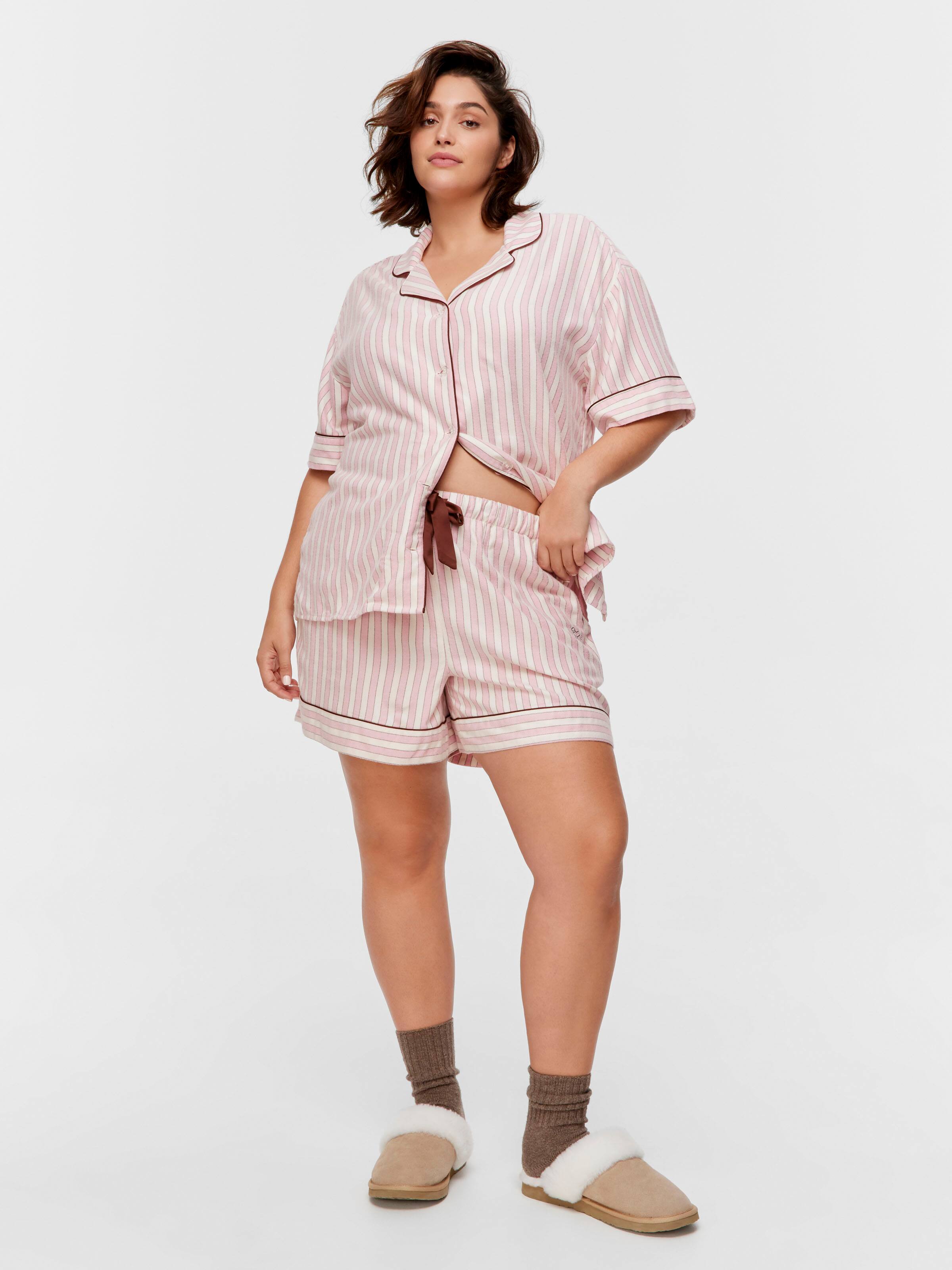 P.A. Plus Pink Stripe Viscose Flannelette Mid Short