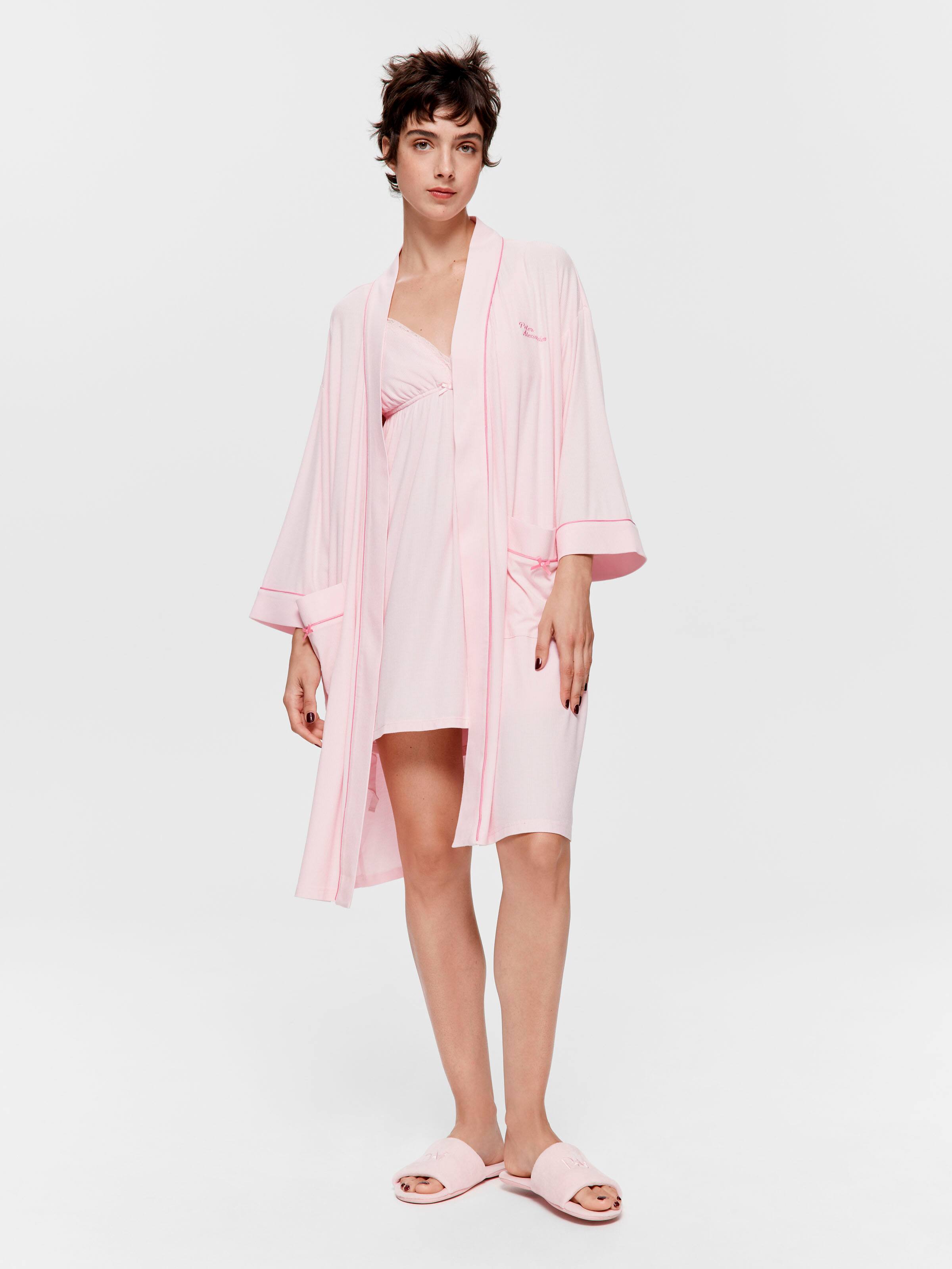 Pink Bow Rib Knit Gown