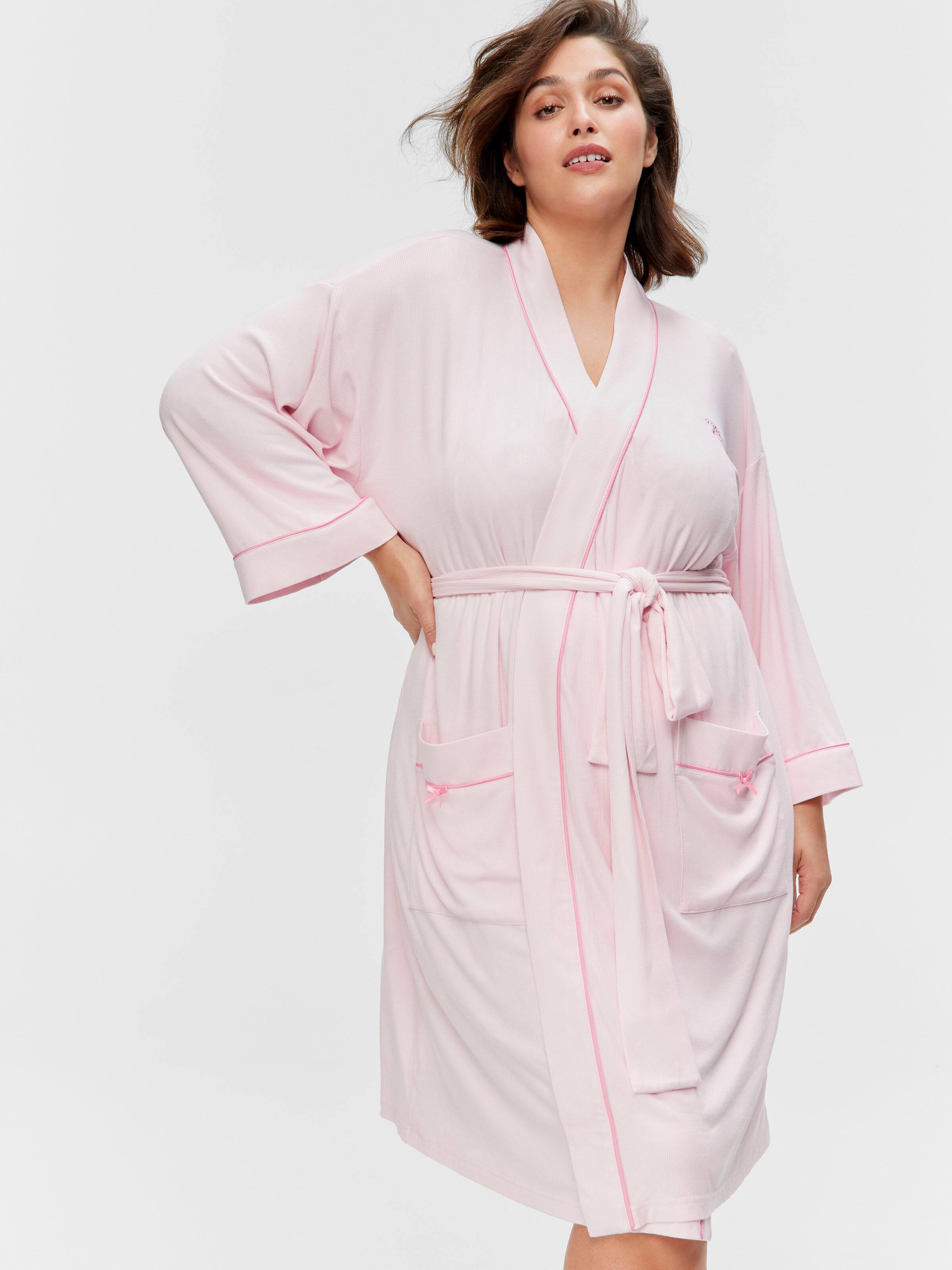 P.A. Plus Pink Bow Rib Knit Gown