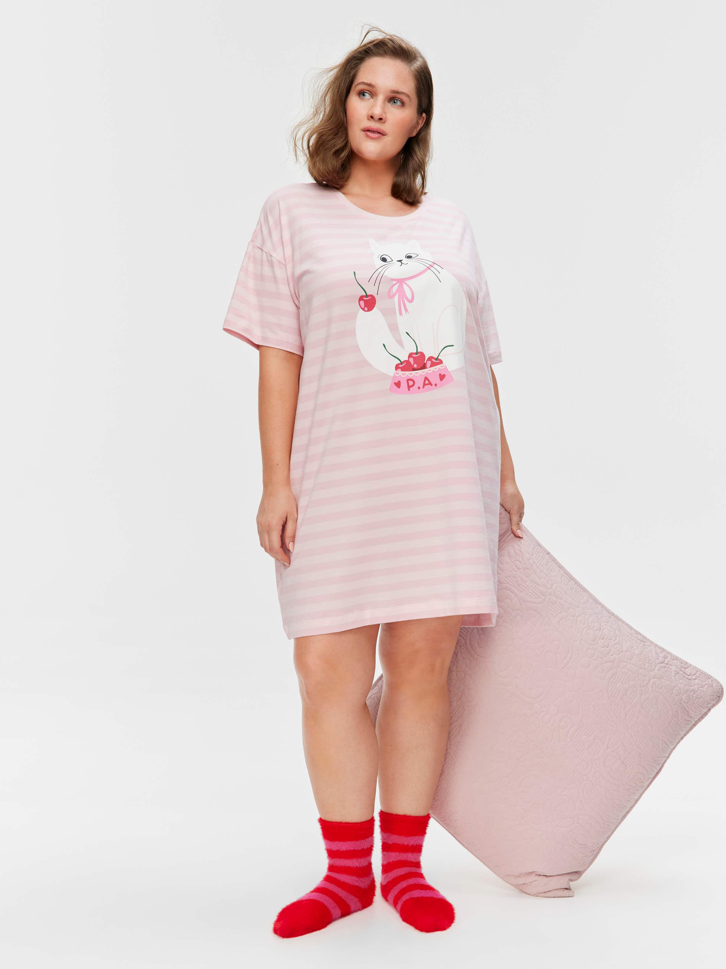 P.A. Plus Cherry Cat Stripe Sleep Tee - Peter Alexander Online