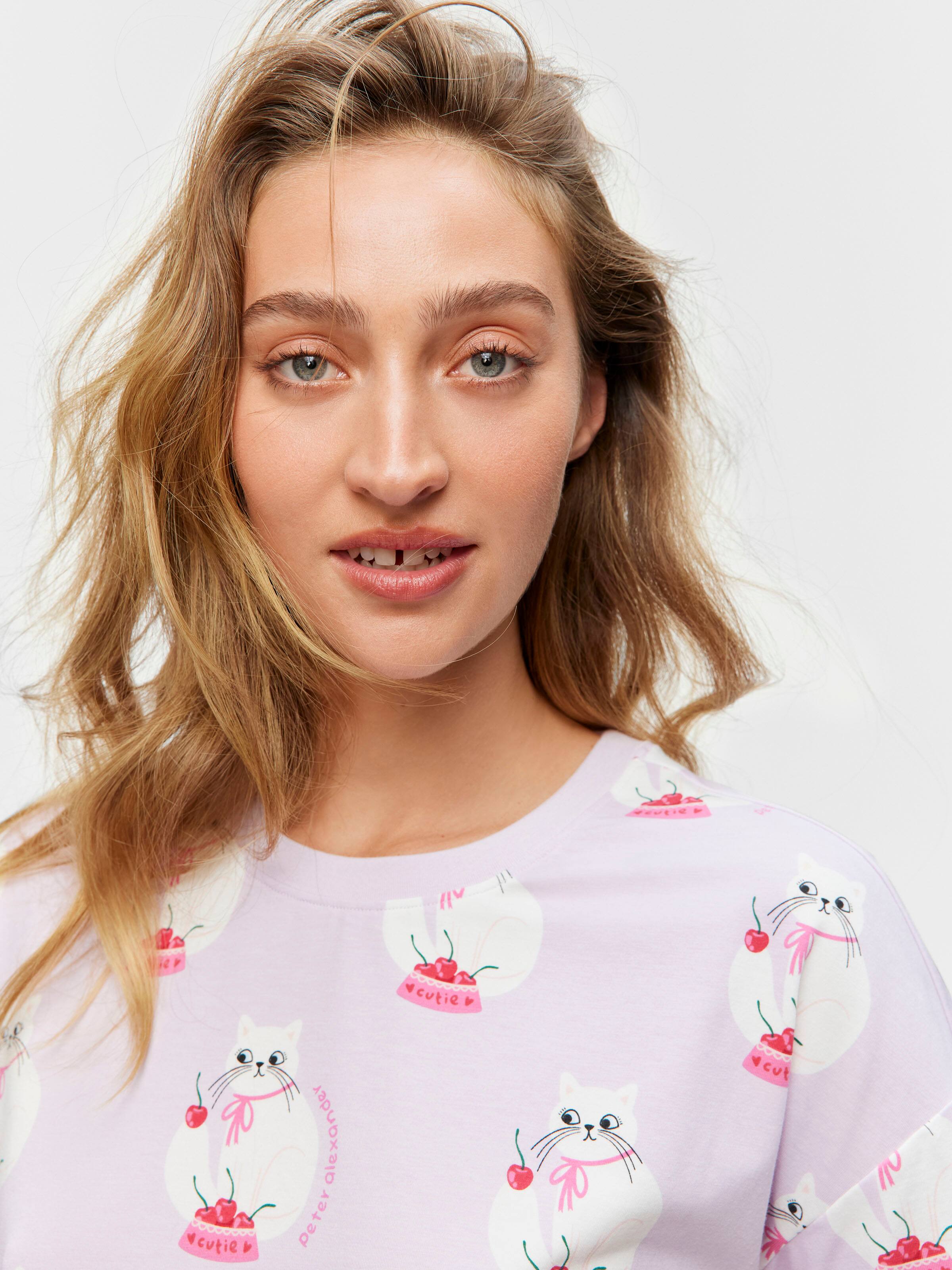 Cherry Cat Oversized Tee