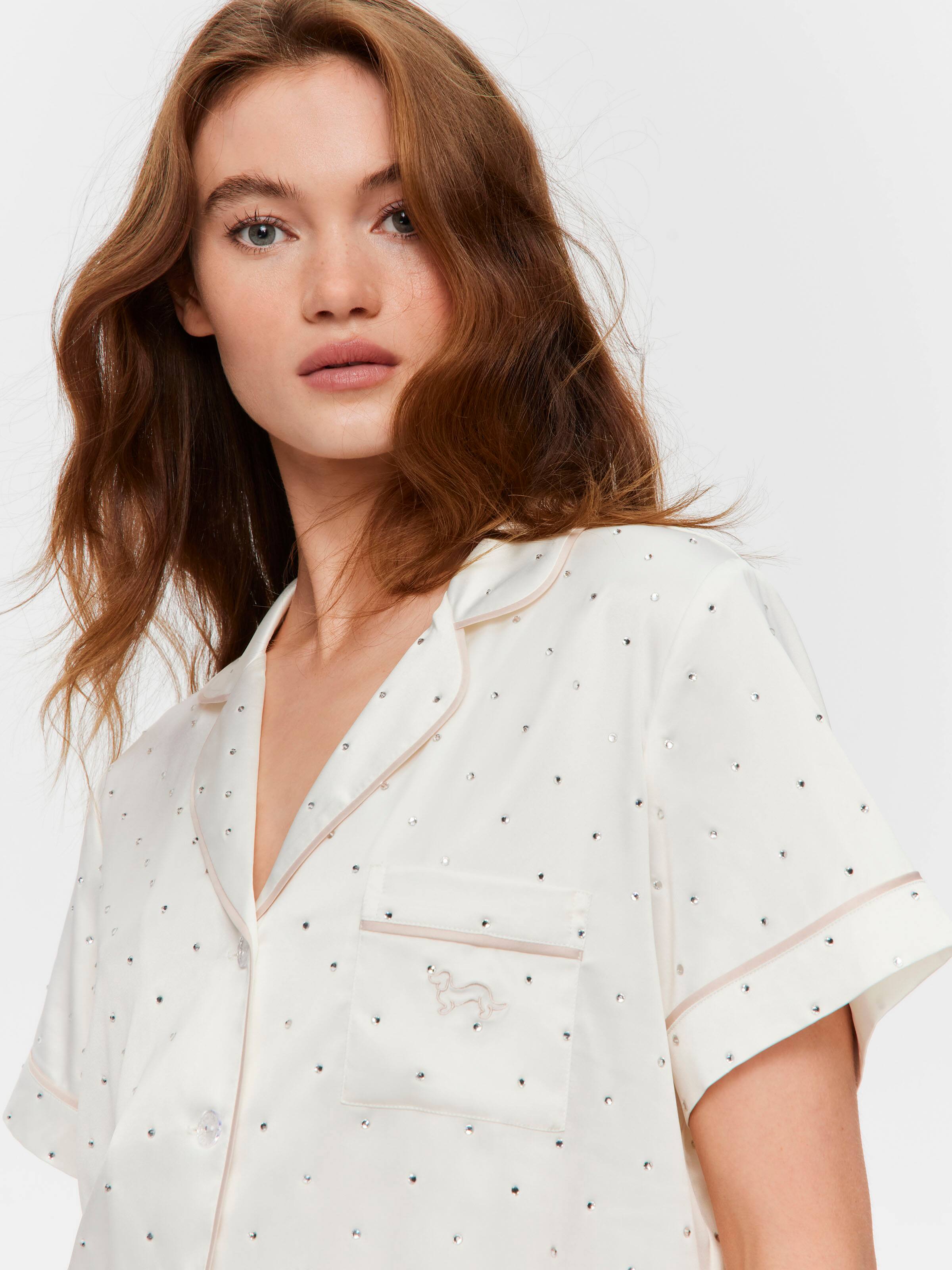 Rhinestone Chic Satin Shortie Pj Set