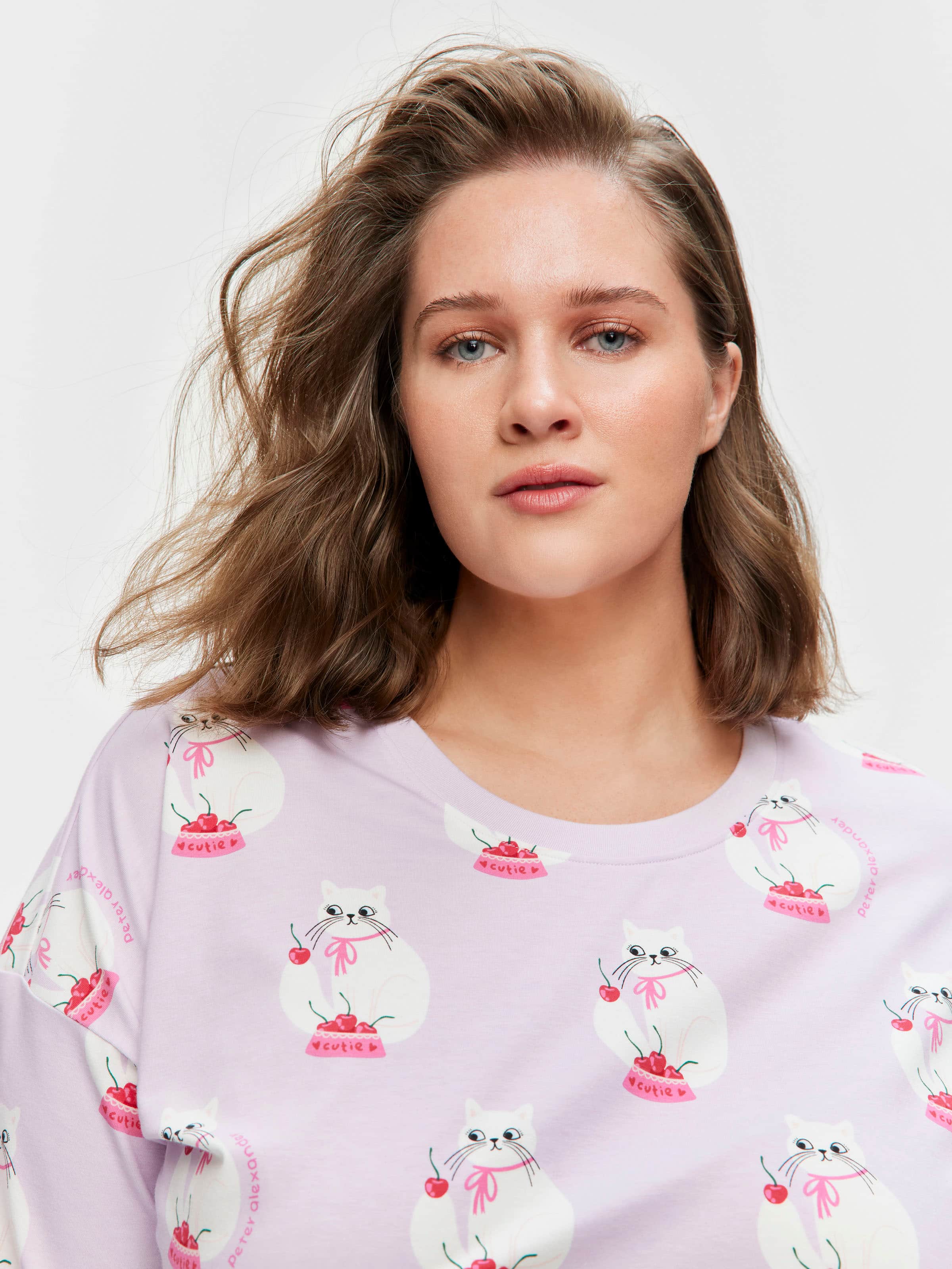 P.A. Plus Cherry Cat Oversized Tee