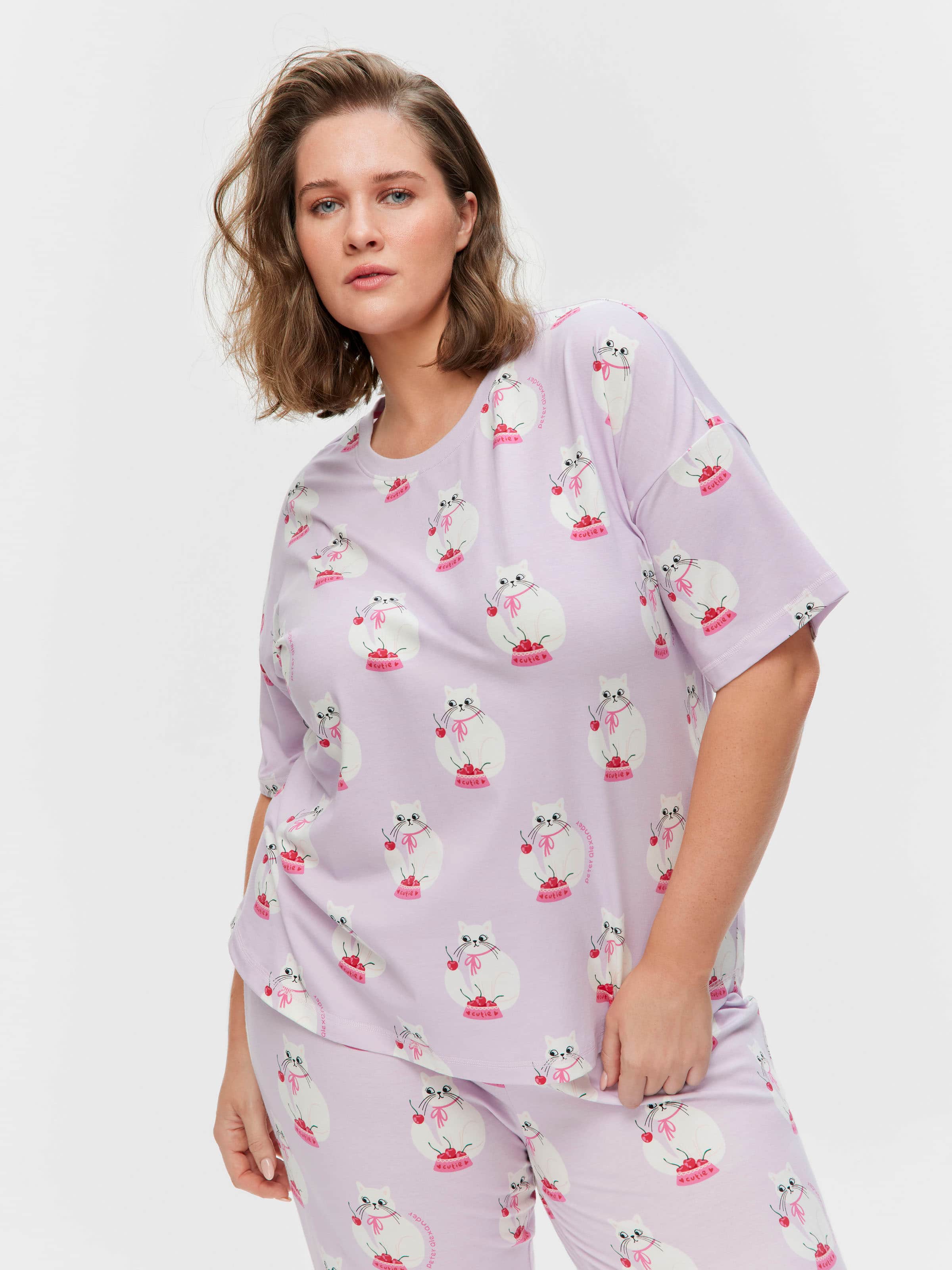 P.A. Plus Cherry Cat Oversized Tee