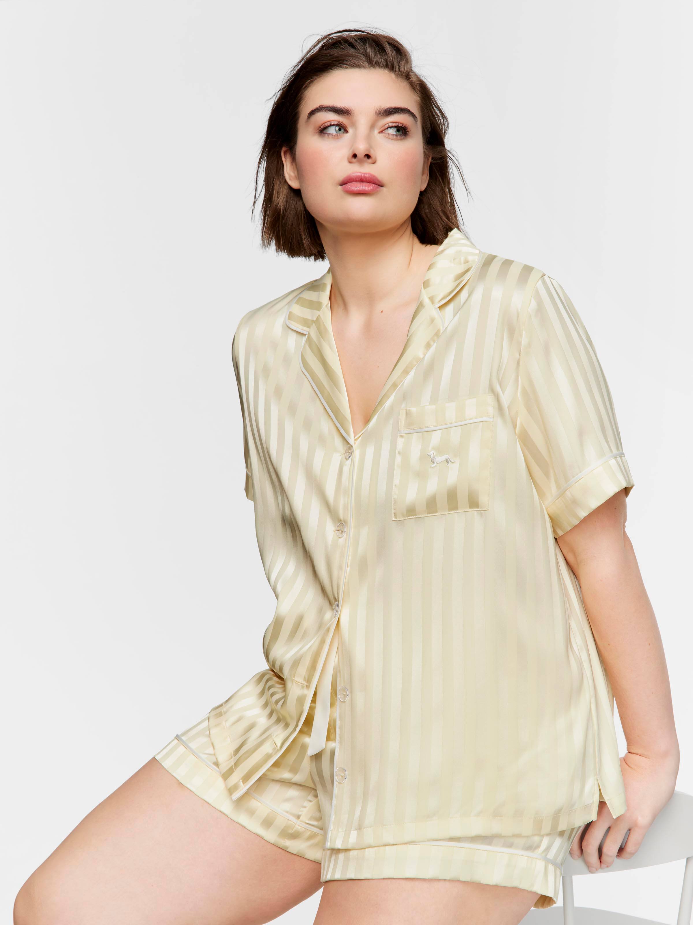 P.A. Plus Butter Stripe Chic Satin Shortie Pj Set