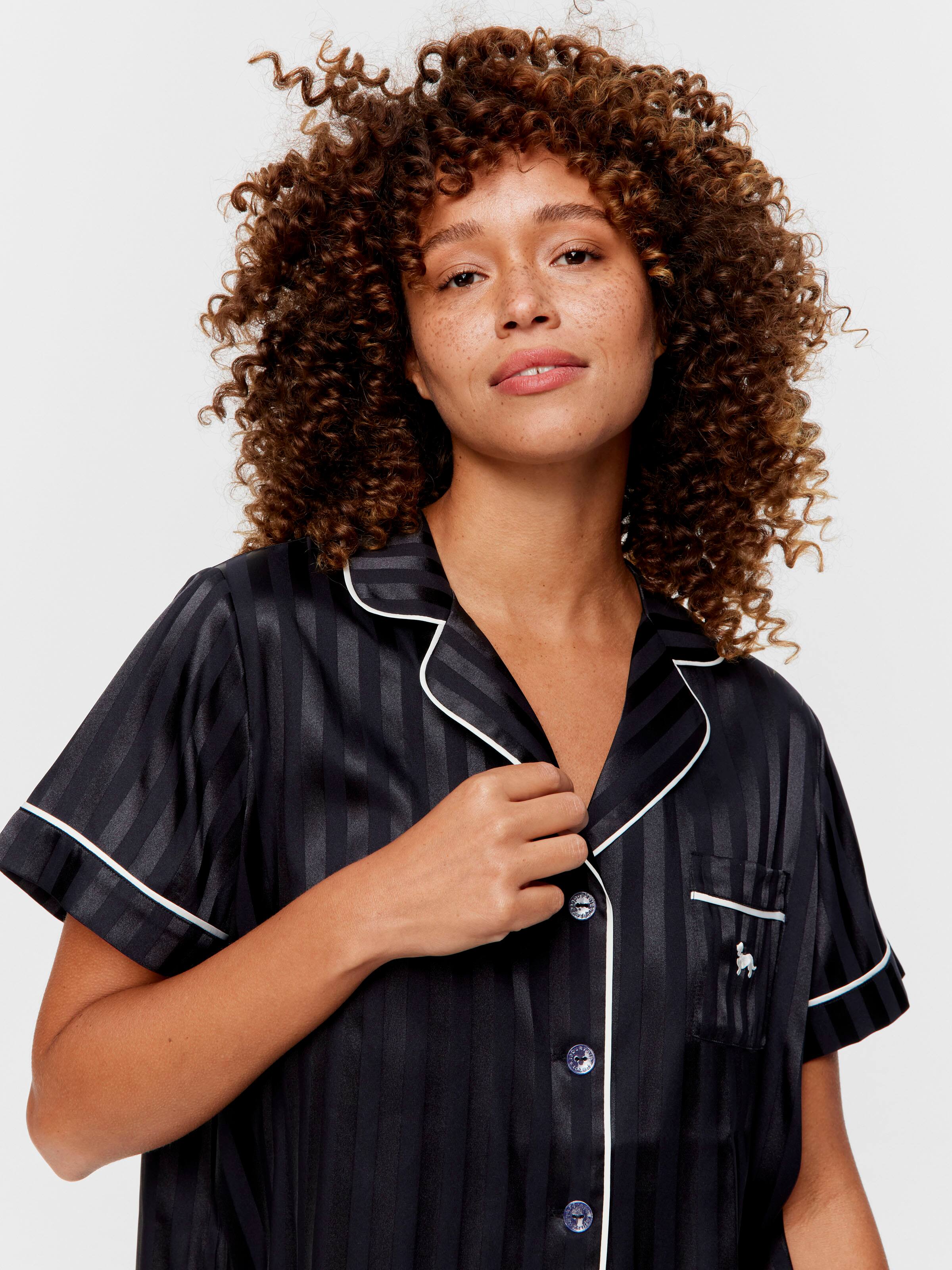 Black Stripe Chic Satin Shortie Pj Set
