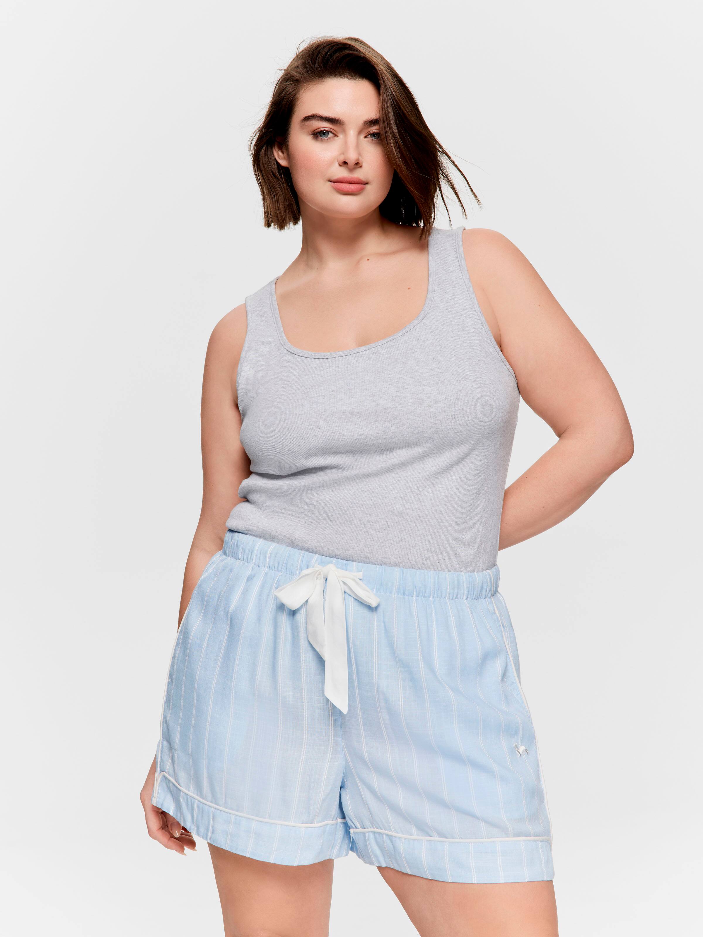 P.A. Plus Light Blue Stripe 100% Textured Viscose Mid Short